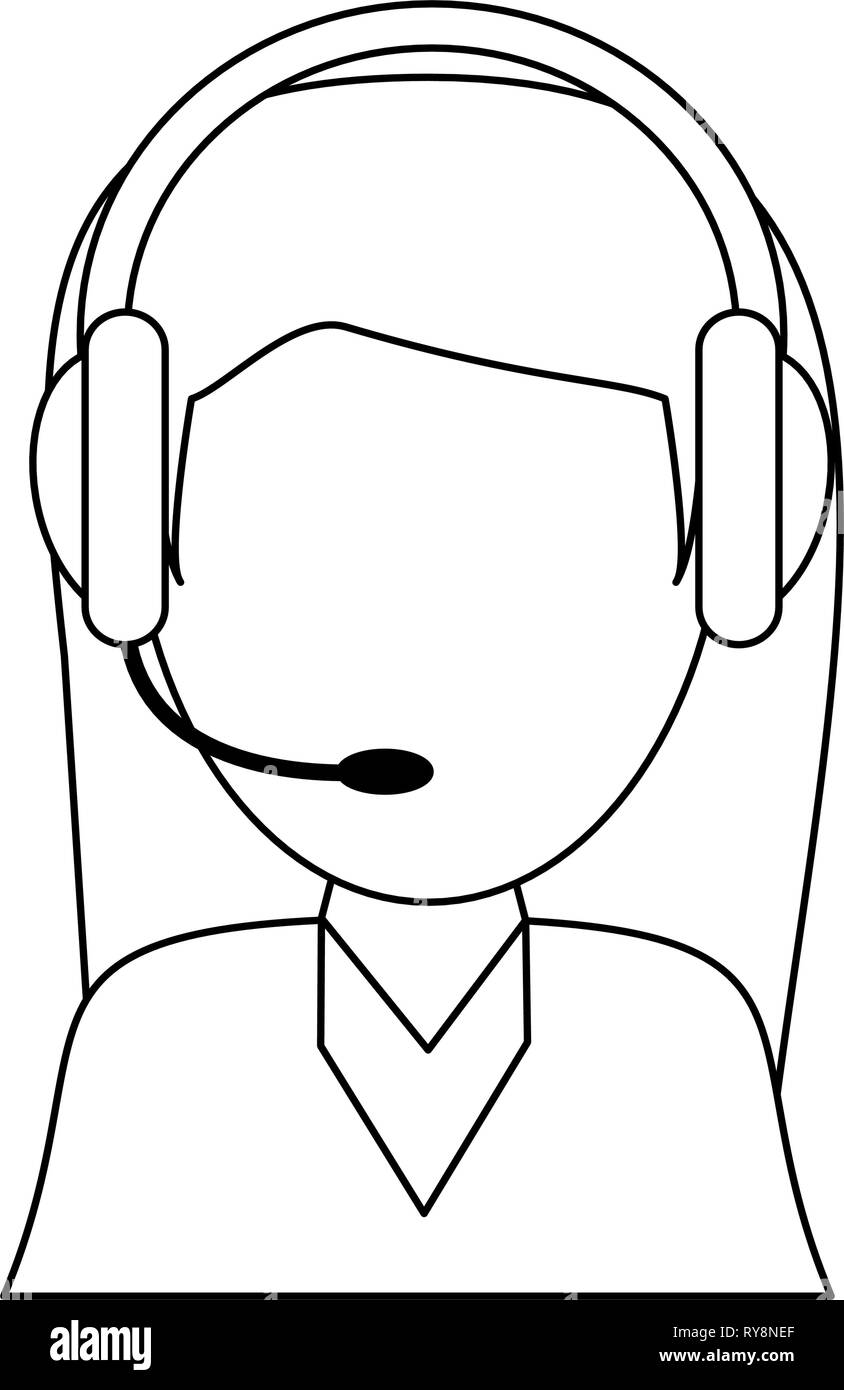call center agent with headset in black and white Stock Vector Image ...
