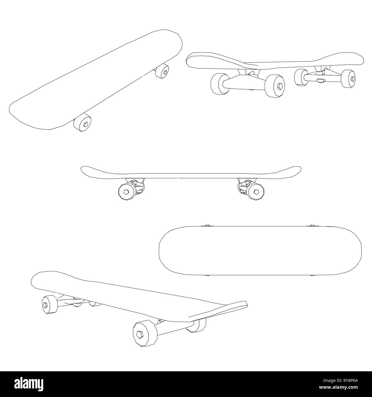 Set with skateboard outlines in different positions. Contour skateboard top  view, side view, isometric. Vector illustration Stock Vector Image & Art -  Alamy
