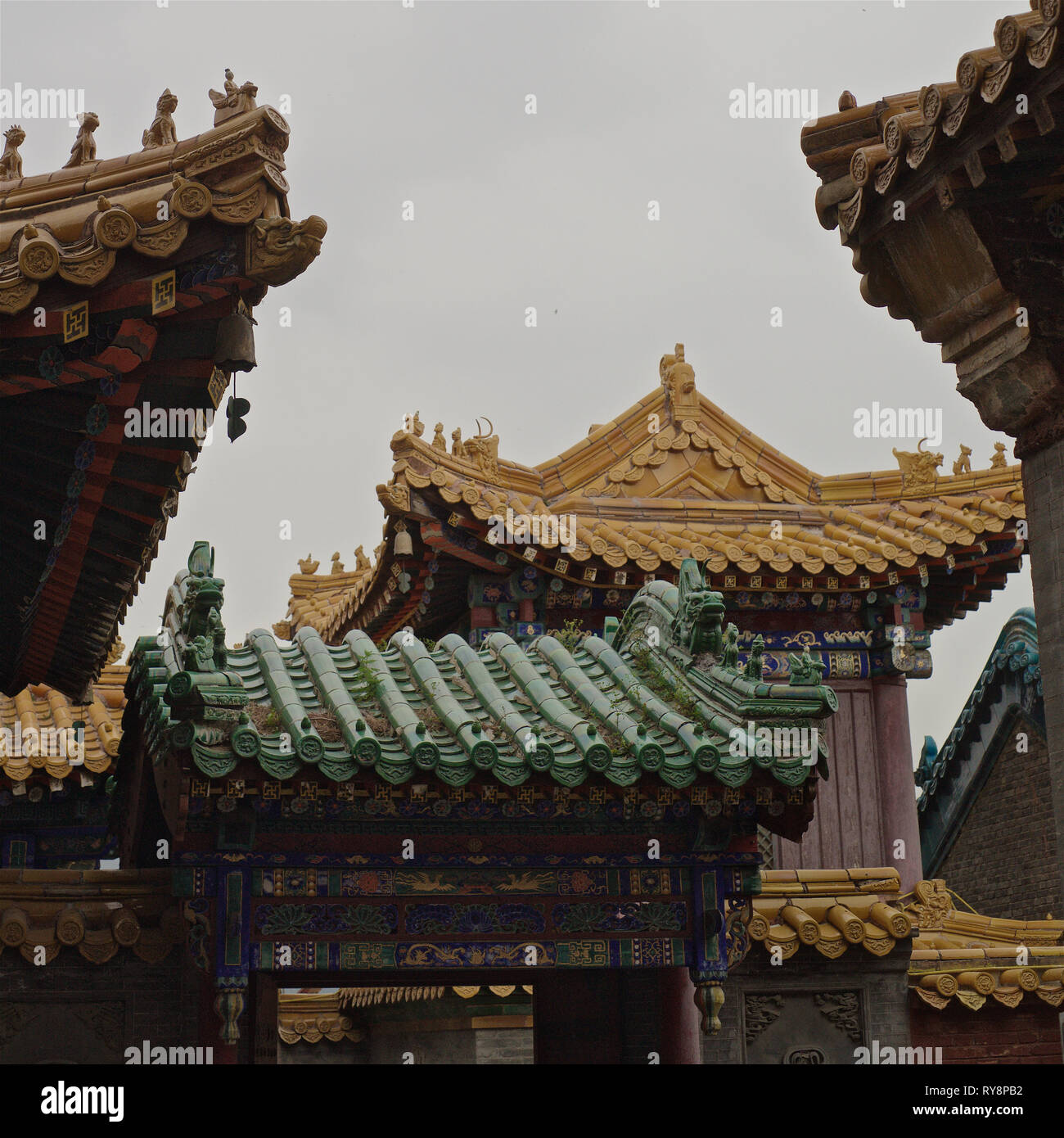 Chinese temple roof, Wutai Shan, Shanxi, China Stock Photo