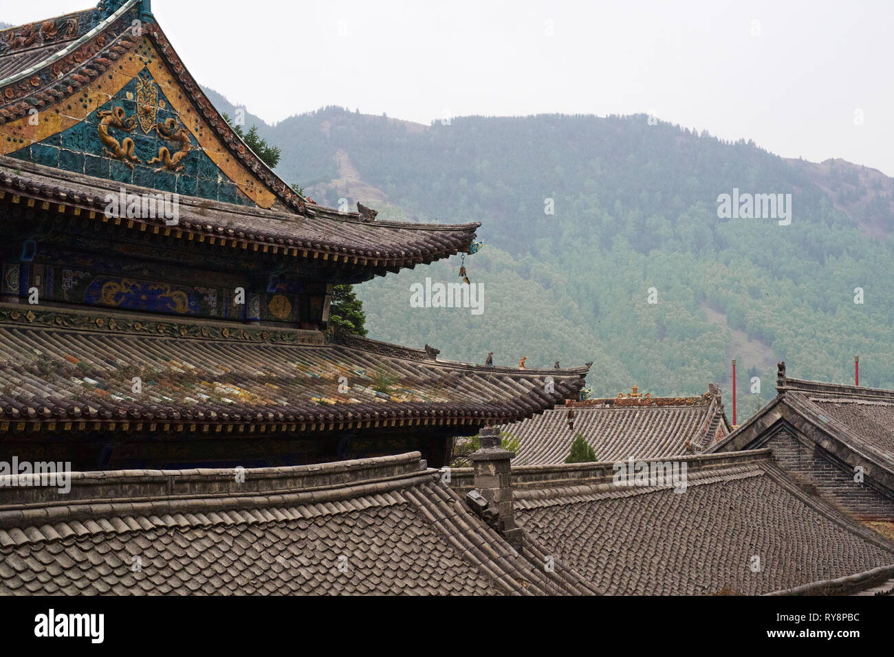Chinese temple roof, Wutai Shan, Shanxi, China Stock Photo