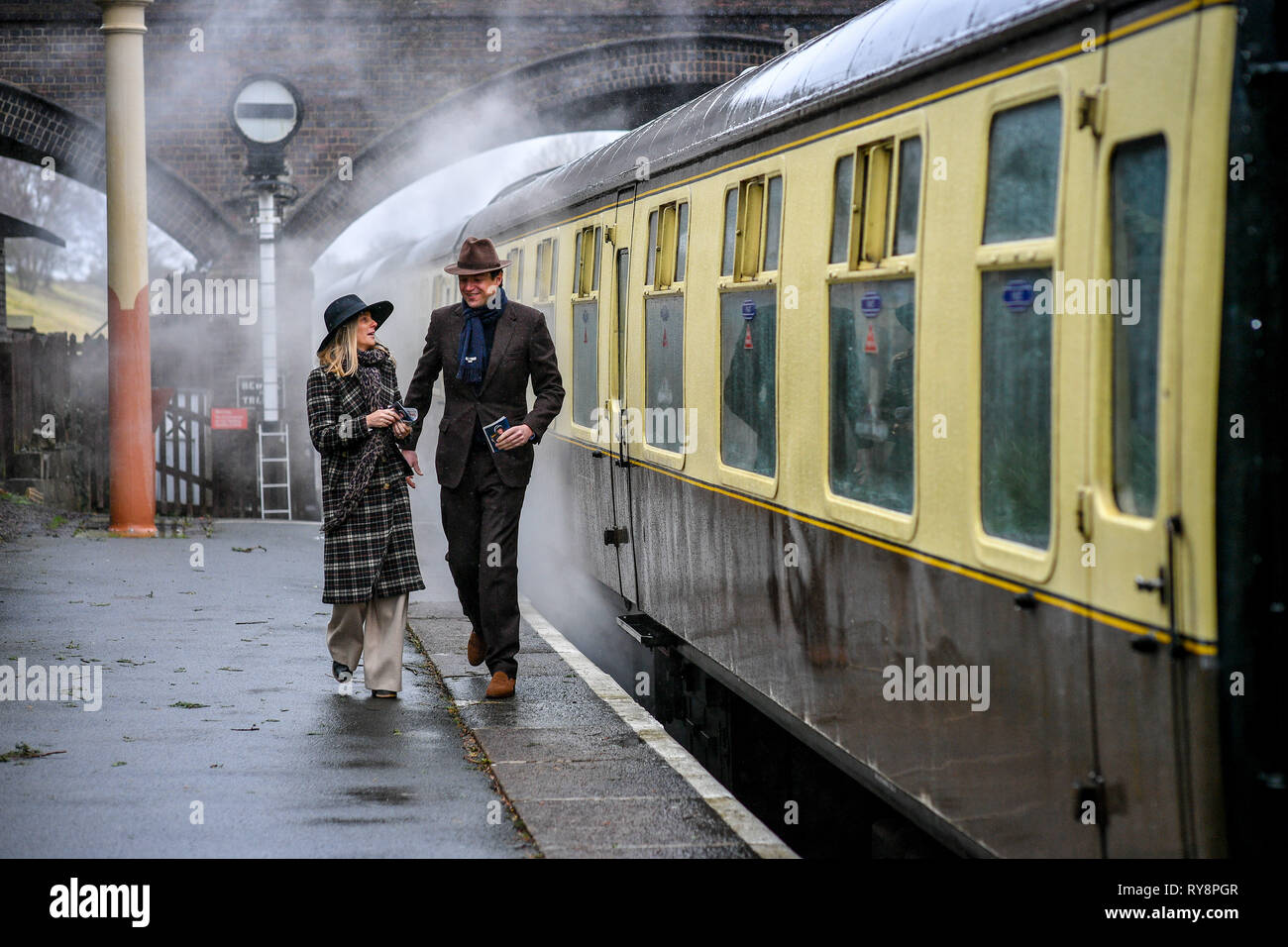 People heading for the races at Cheltenham arrive at Toddington station ...