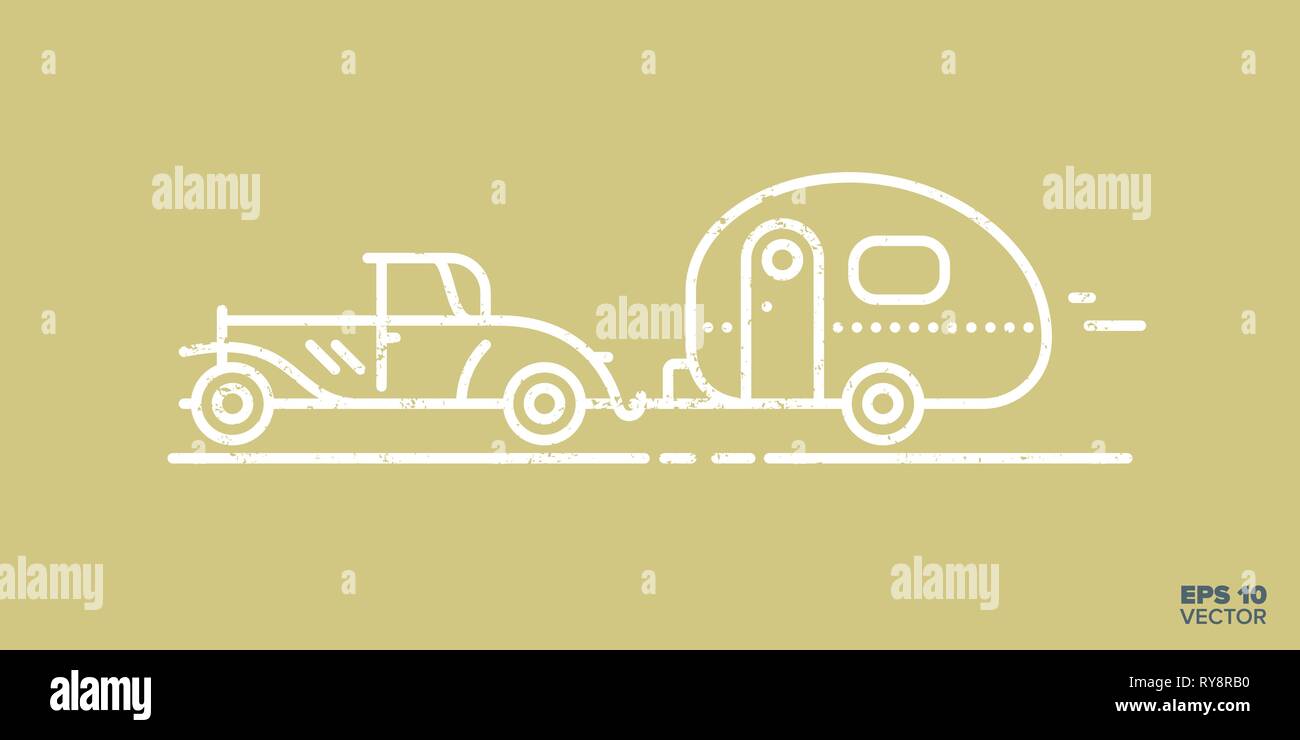 Vintage car and caravan cartoon icon vector illustration Stock Vector