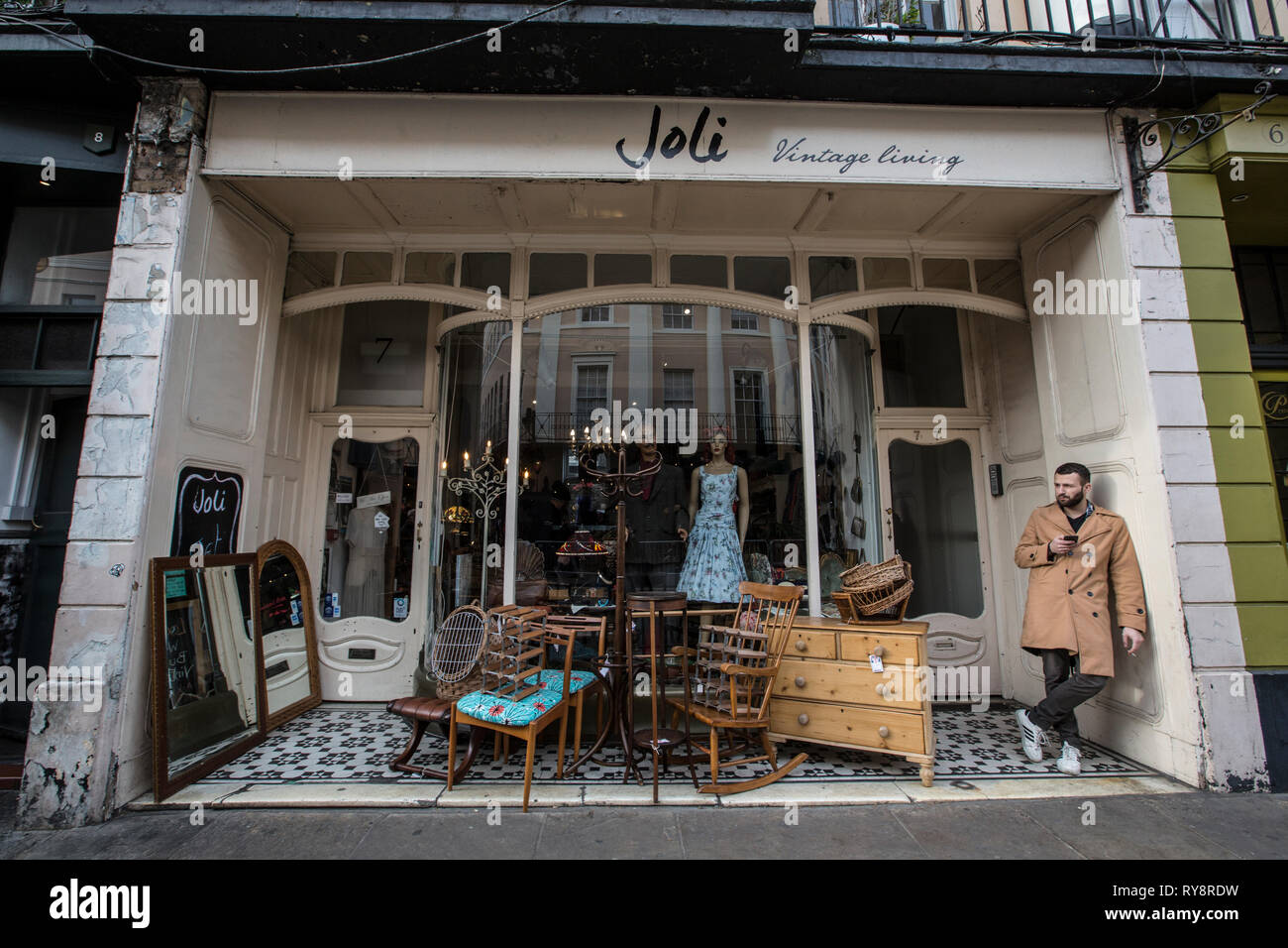Joli Vintage Living in Greenwich, boutique specialising in Vintage furniture, retro and designer clothing and home wear, southeast London, England, UK Stock Photo