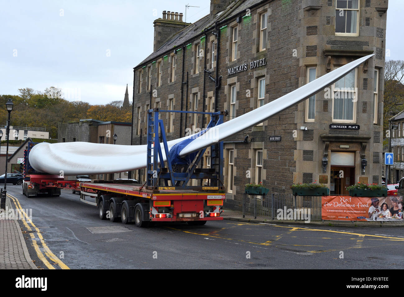 wind turbine blade;transport;wick;caithness;scotland Stock Photo
