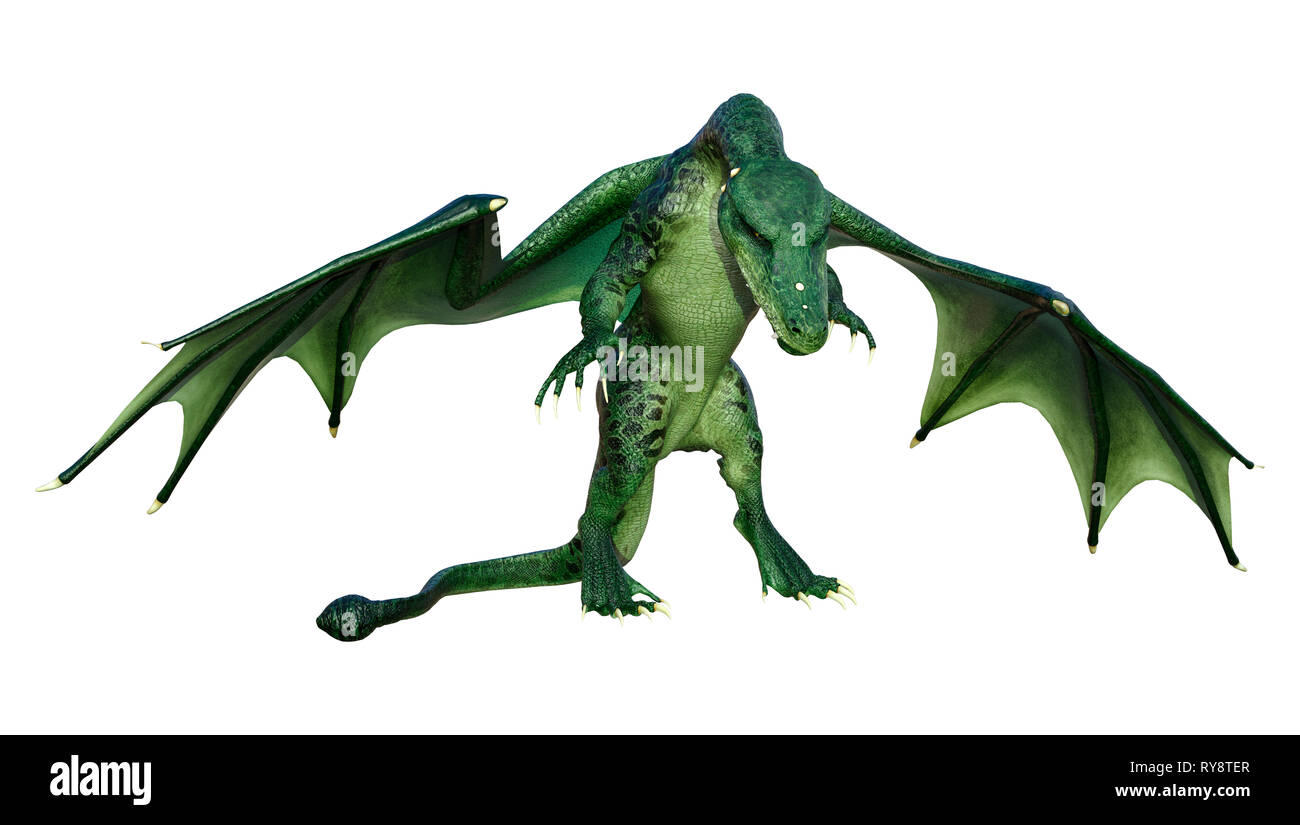 3D rendering of a green fantasy dragon isolated on white background ...