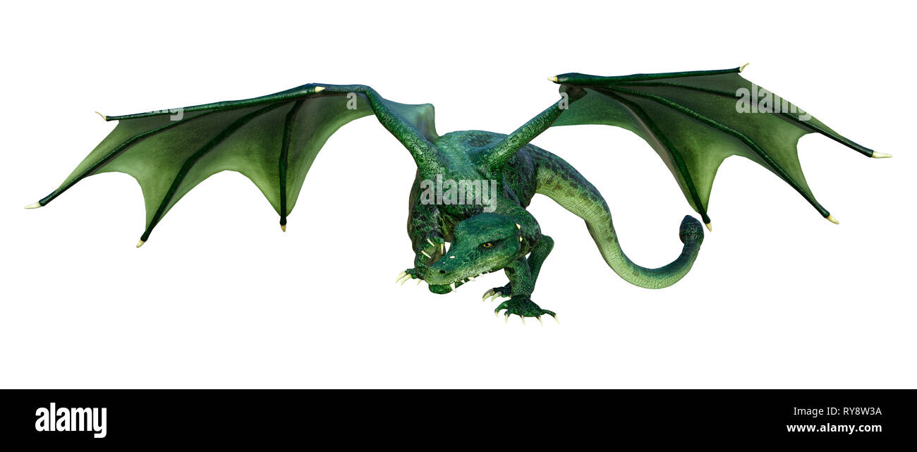 3D rendering of a green fantasy dragon isolated on white background ...