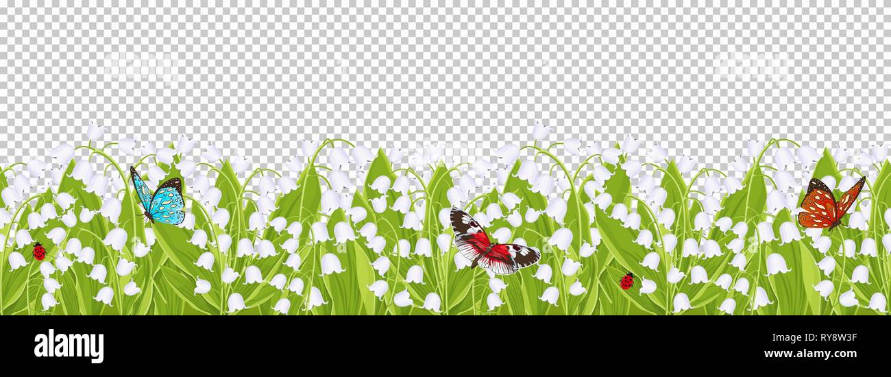 Seamless border with spring flowers lily of the valley, floral frame ...