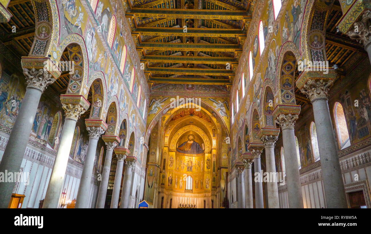 View inside the big cathedral in Palermo Sicily Italy with lots of ...