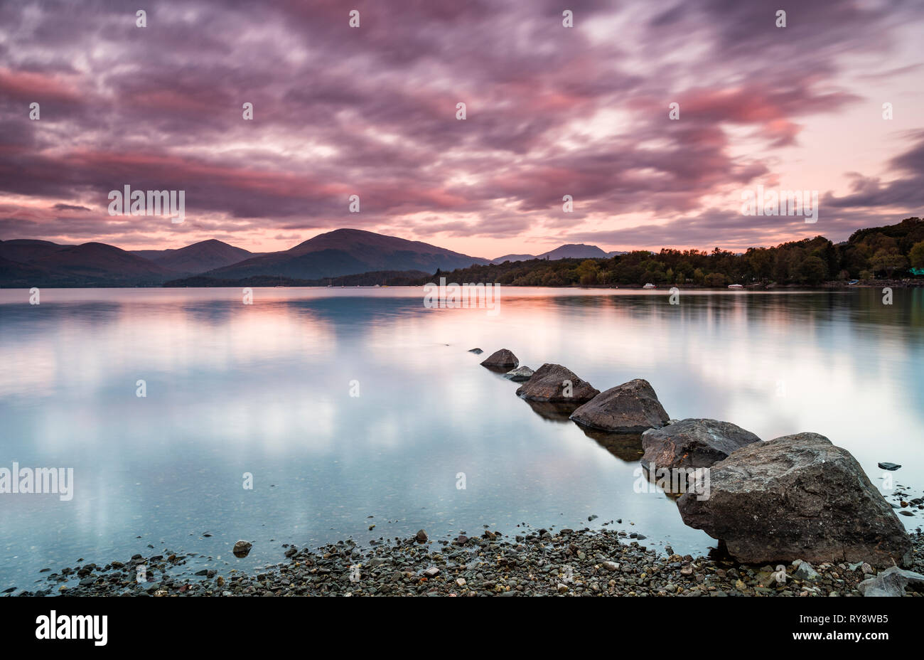 Sunrise at Milarrochy Bay, Loch Lomond Stock Photo