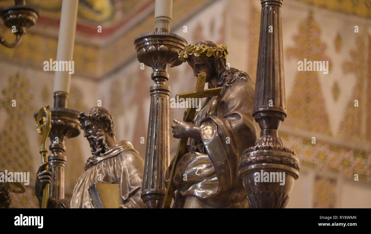 Small statues of saints in the altar of the church in Palermo Sicily