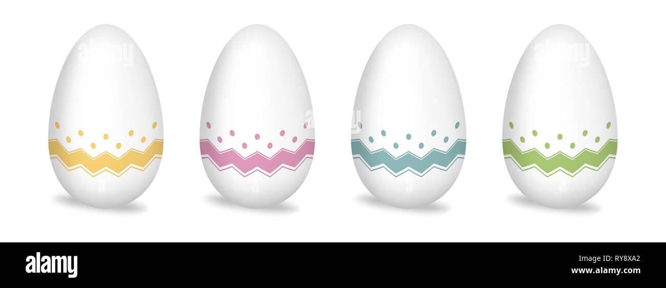 Paint patterned Easter eggs isolated on white background. Color drawing egg set Stock Vector