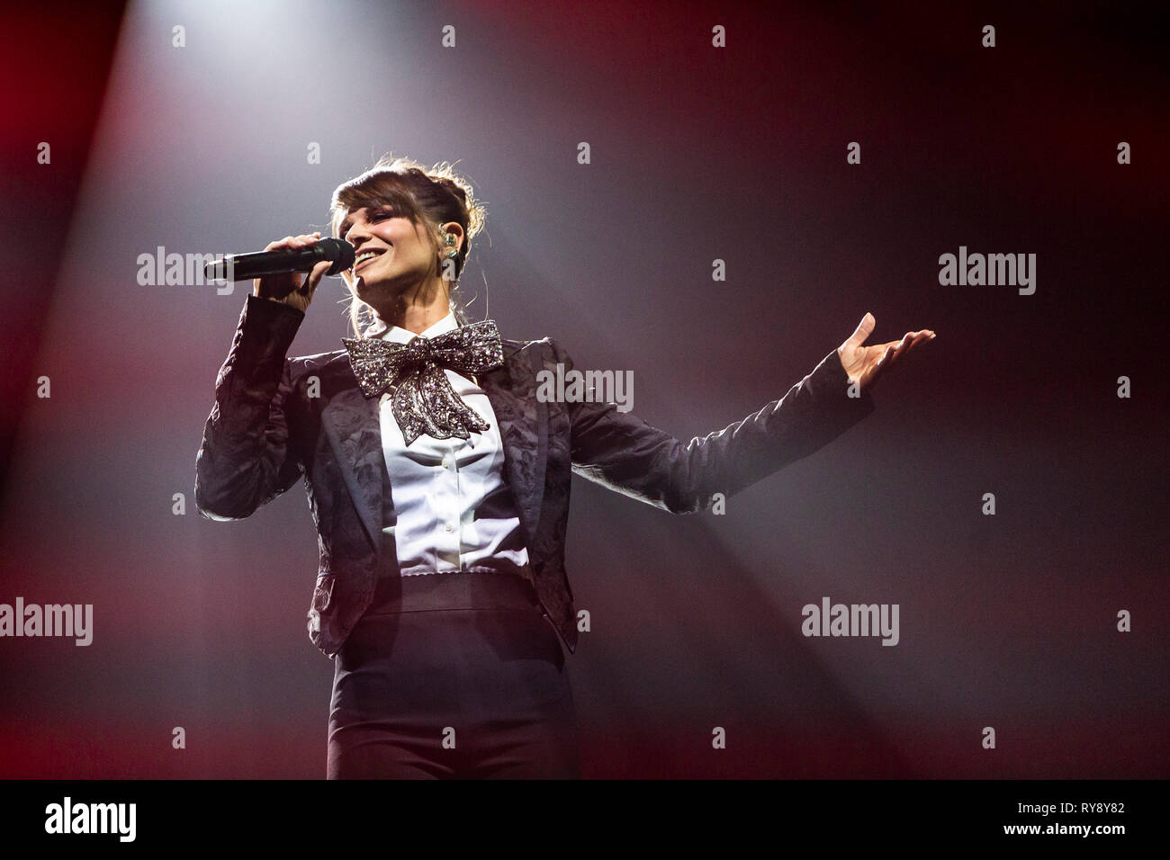 Milan, Italy, March 10, 2019, Alessandra Amoroso performs on stage at Mediolanum Forum, for her 10 Tour - Valeria Portinari Stock Photo