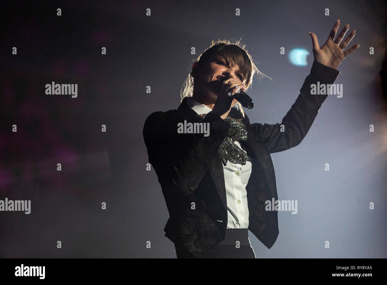 Milan, Italy, March 10, 2019, Alessandra Amoroso performs on stage at Mediolanum Forum, for her 10 Tour - Valeria Portinari Stock Photo