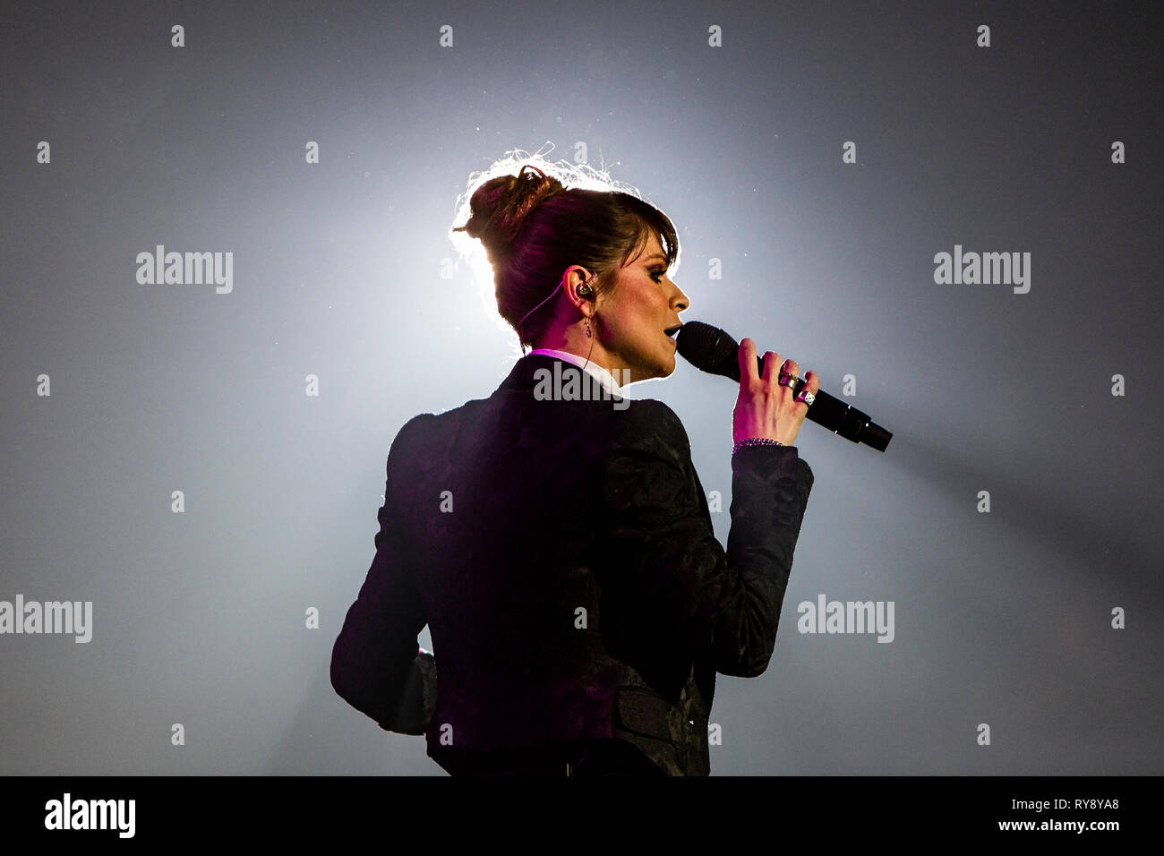 Milan, Italy, March 10, 2019, Alessandra Amoroso performs on stage at Mediolanum Forum, for her 10 Tour - Valeria Portinari Stock Photo