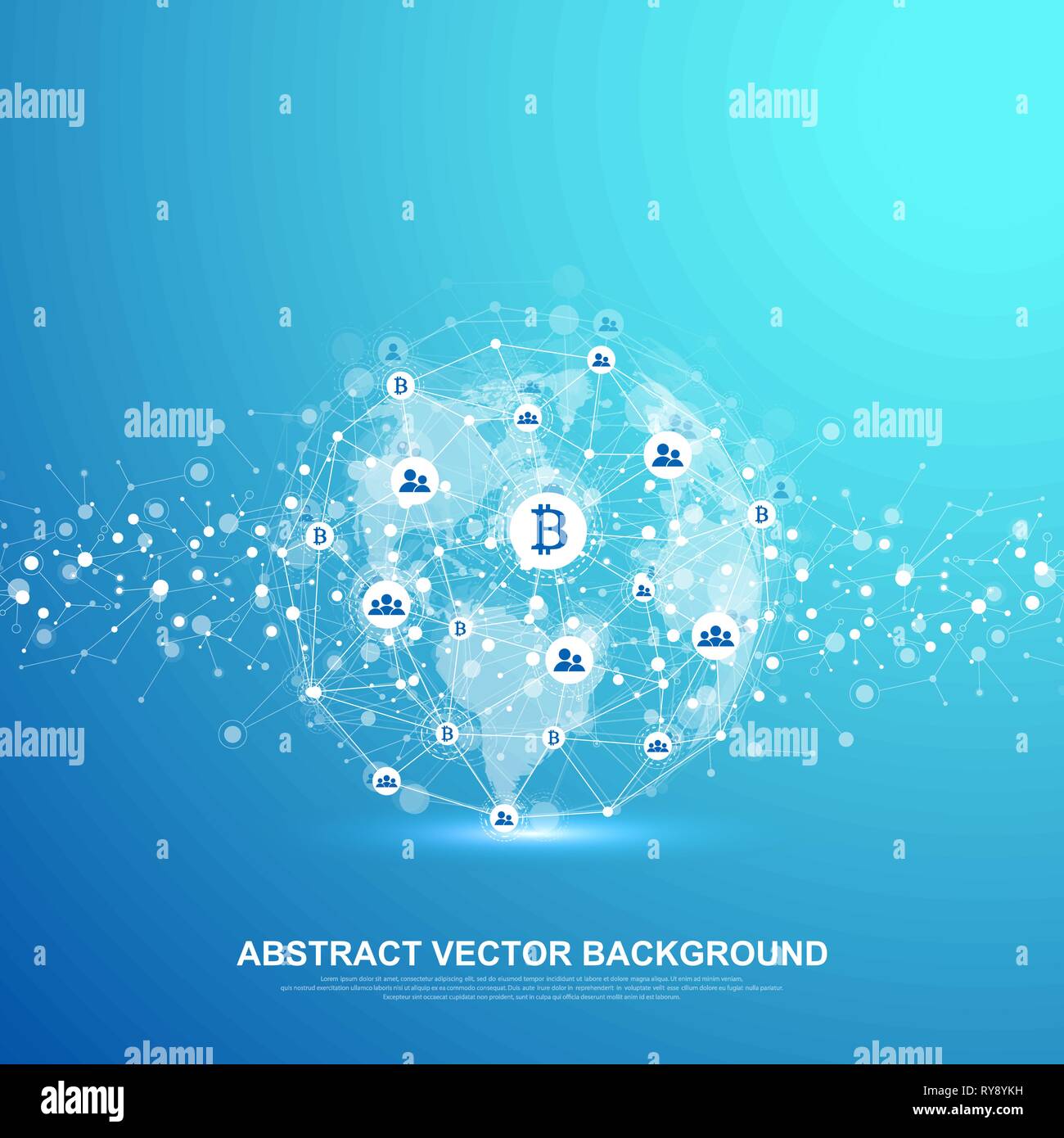 Futuristic abstract vector background blockchain technology. Deep web background. Peer to peer network business concept. Global cryptocurrency Stock Vector