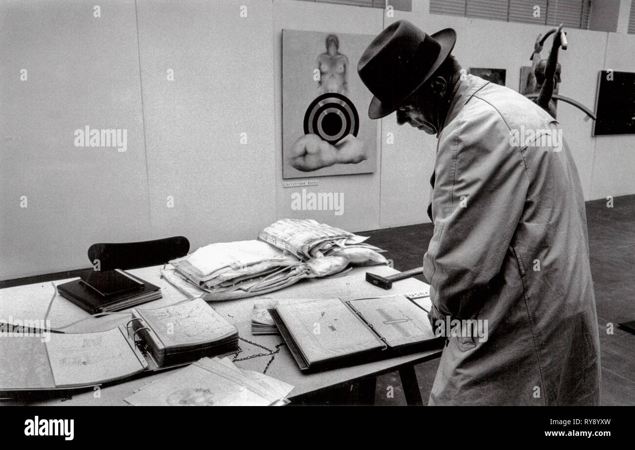 German Artist Joseph Beuys at Exhibition of his students, Frankfurt, Germany Stock Photo