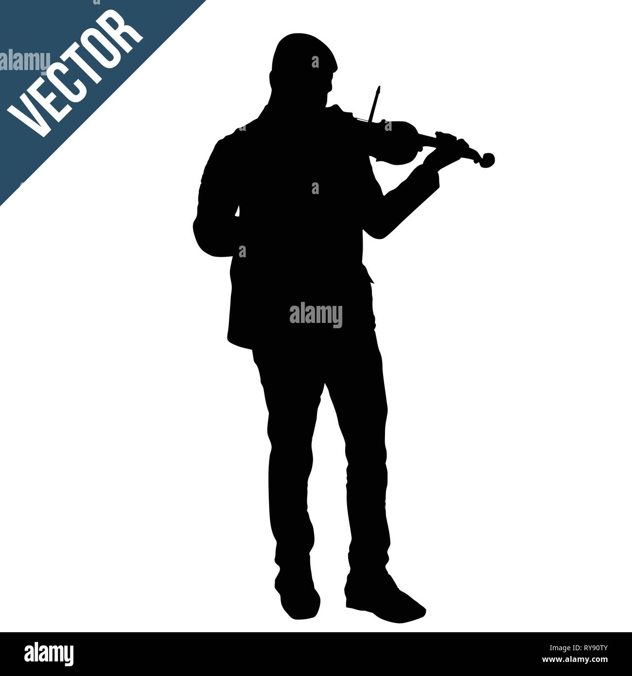 Man silhouette playing violin on white background, vector illustration Stock Vector