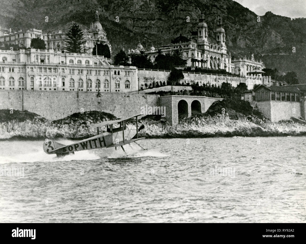 Sopwith 100 Hp entrant at the Monaco Schneider Cup. Pilot - Howard Pixton, a hero of British Aviation, who was the first Briton to win the famous Inte Stock Photo