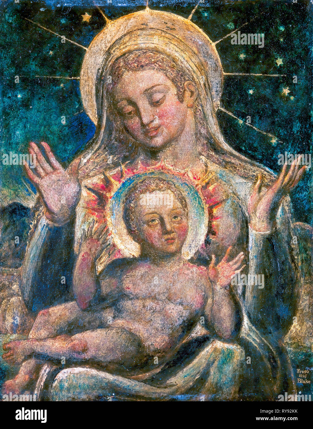 Virgin and Child, tempera on panel painting by William Blake, 1825 Stock Photo