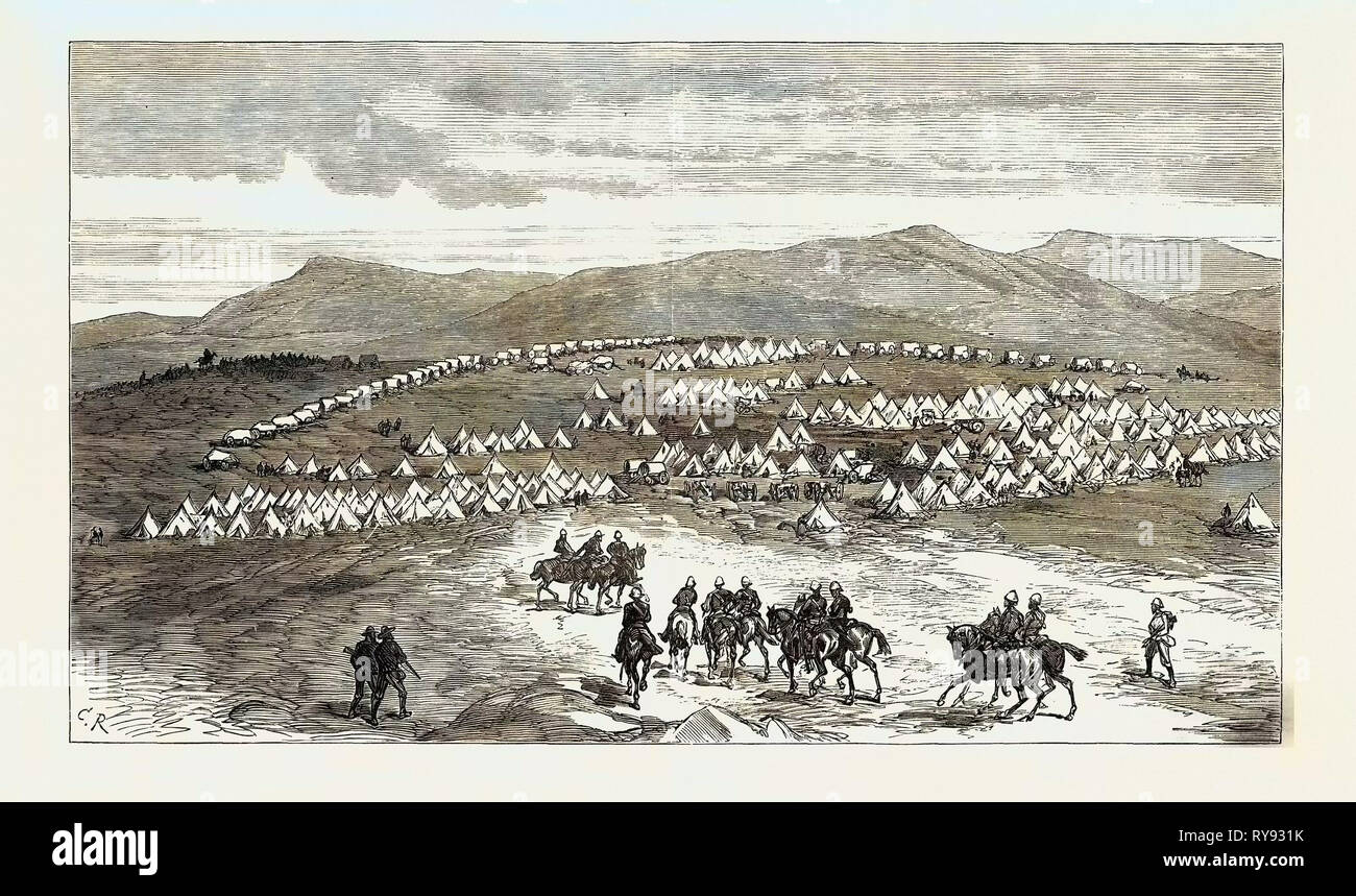The Zulu War: Camp of 13th and 90th Regiments at Eland's Neck Transvaal Border of Zululand 1879 Stock Photo