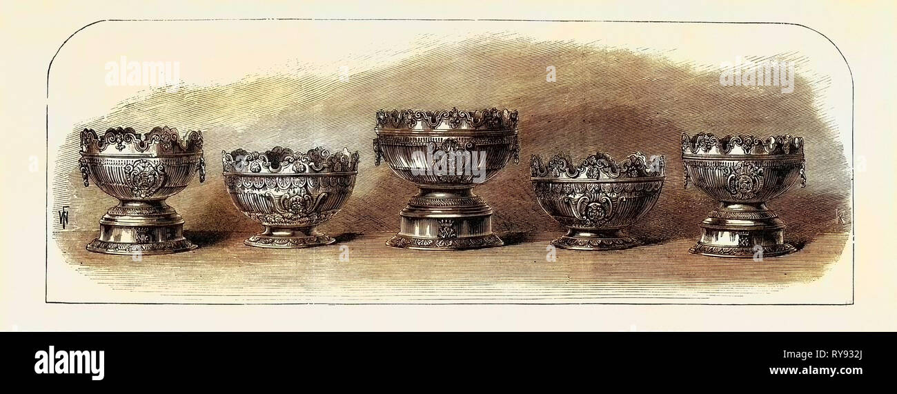 Marriage of the Duke of Connaught: Silver Bowls Presented by the Officers of the Rifle Brigade 1879 Stock Photo