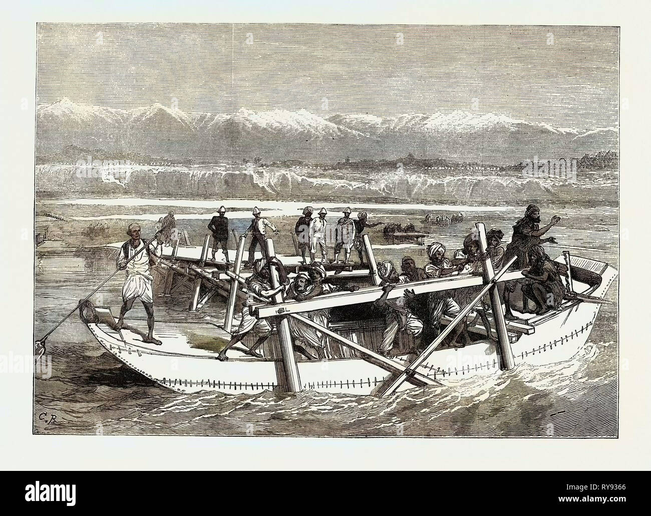 The War in Afghanistan: Bridging the Cabul River Jellalabad 1879 Stock Photo
