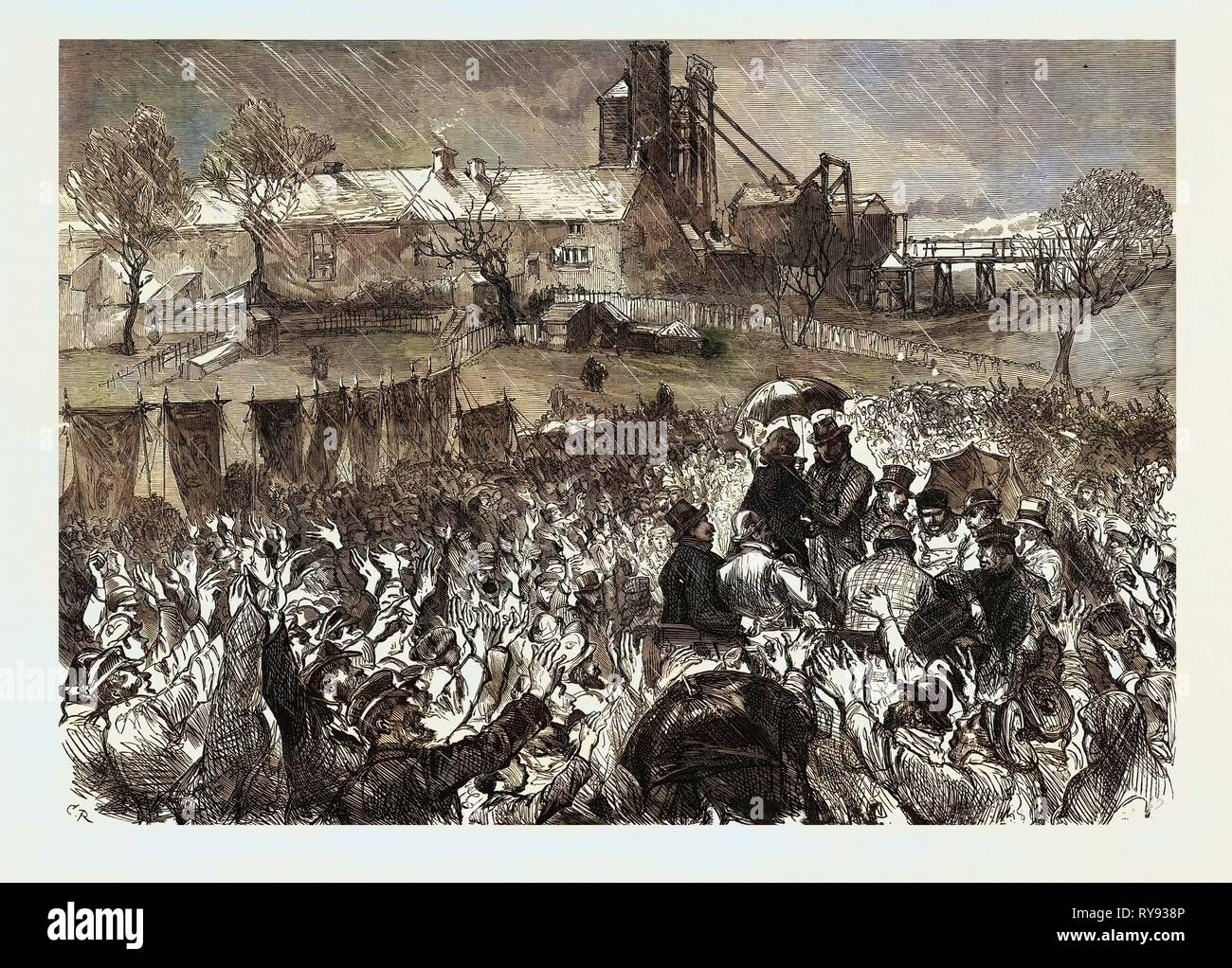 The Miners' Strike in Durham: Great Mass Meeting at Twizell in the County of Durham 1879 Stock Photo