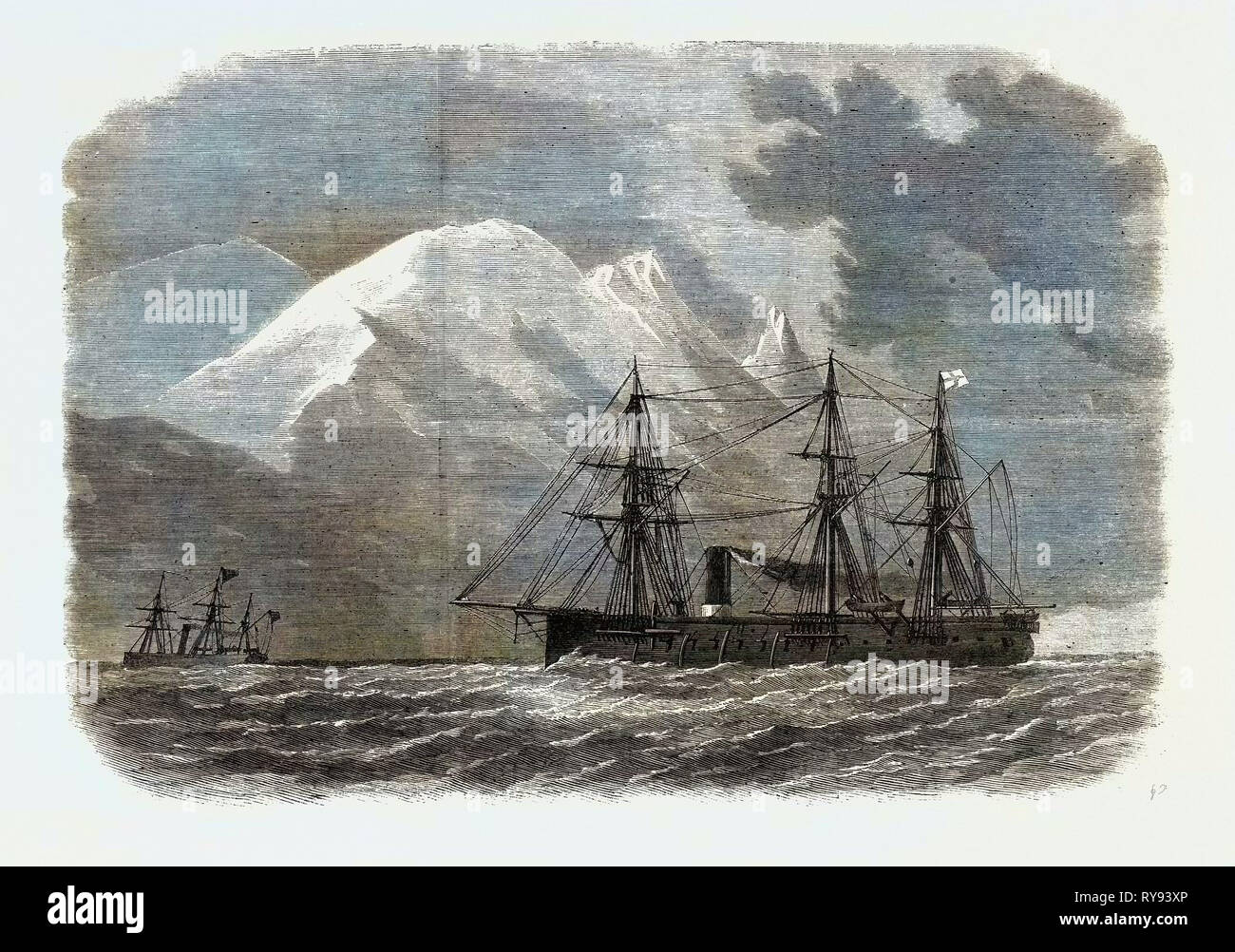 H.M.S. Zealous in the Straits of Magellan 1867 Stock Photo