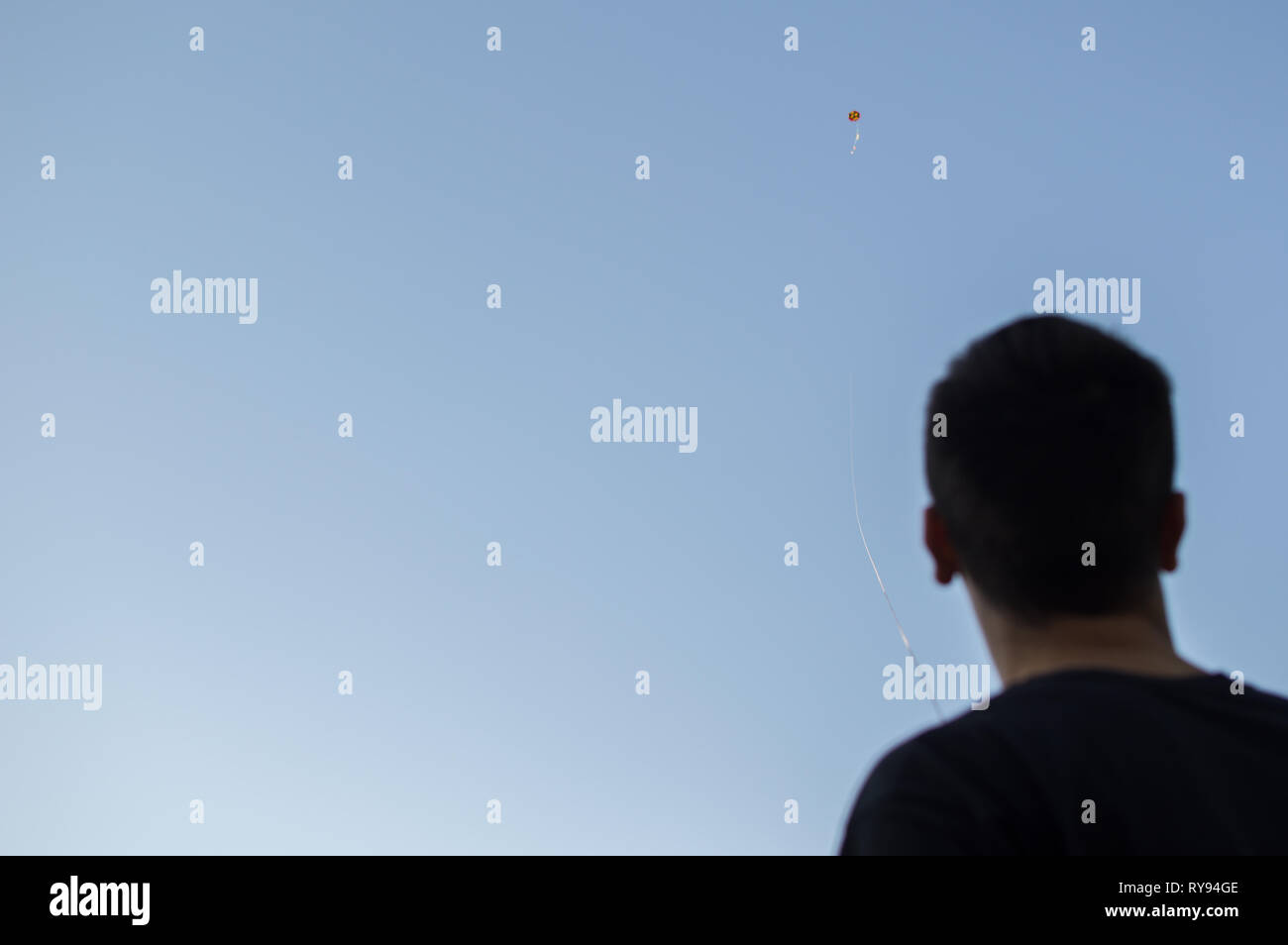 A man seen flying a kite. In Clean Monday people are making excursions