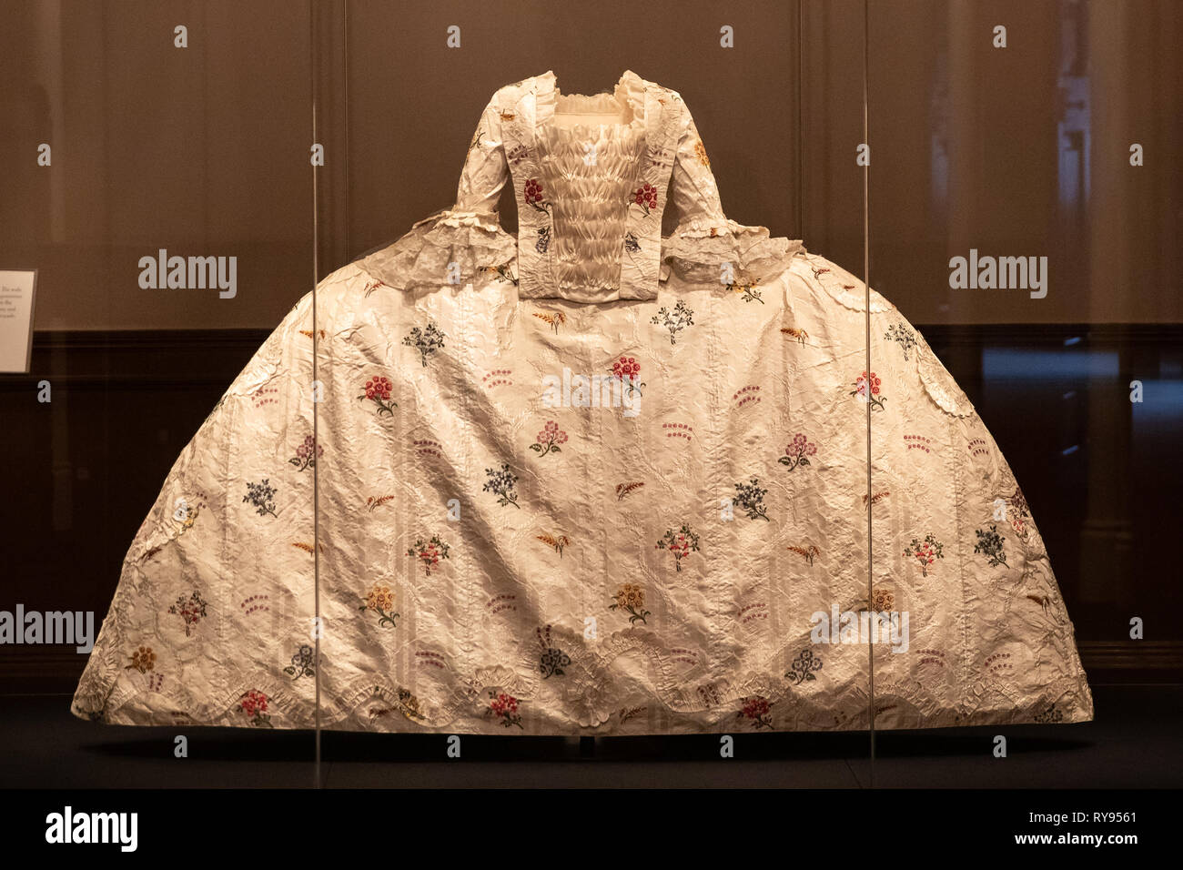 A woman's court gown called a Mantua, on display inside Kensington Palace, London, Uk Stock Photo