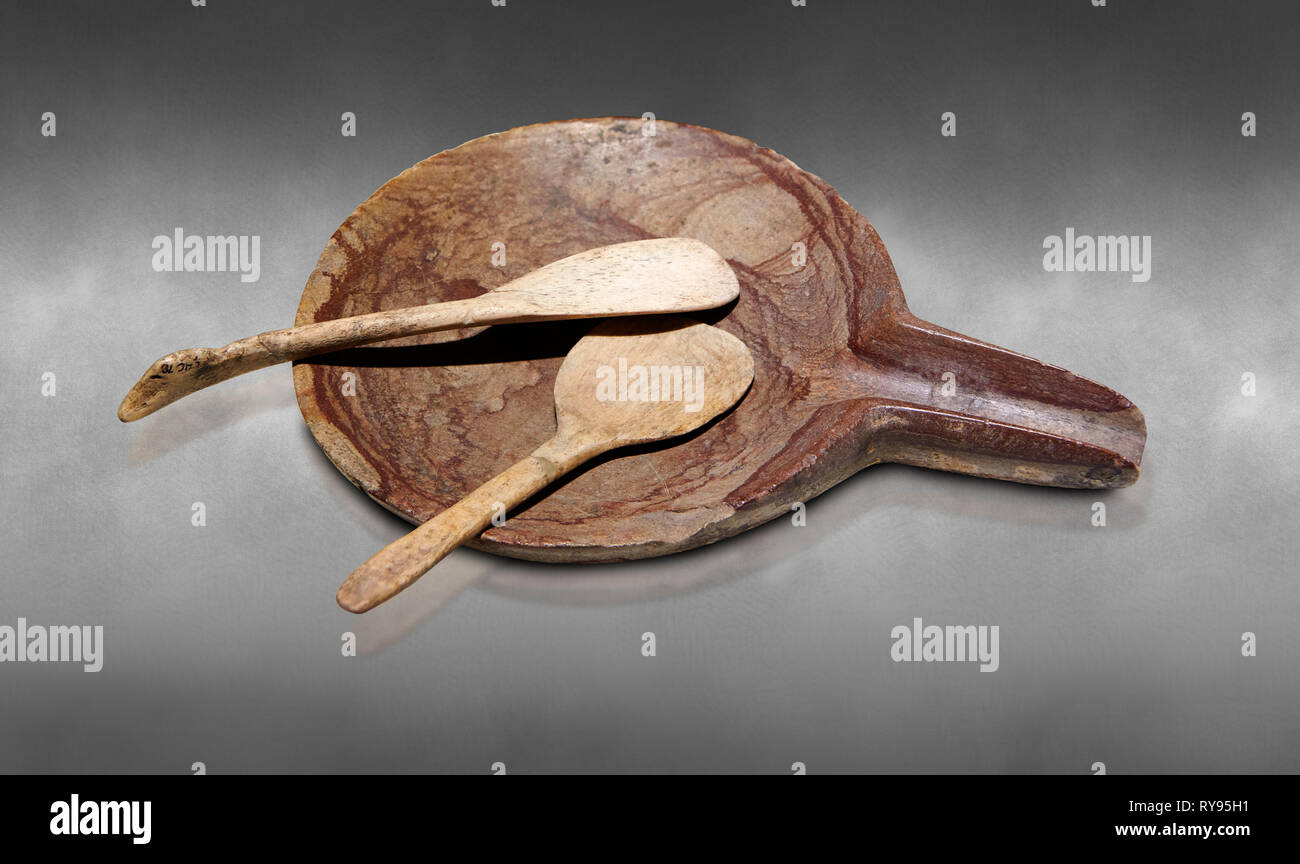 Neolithic Plate Neolithic stone plate with long spout and bone spoons. 6000 BC ...