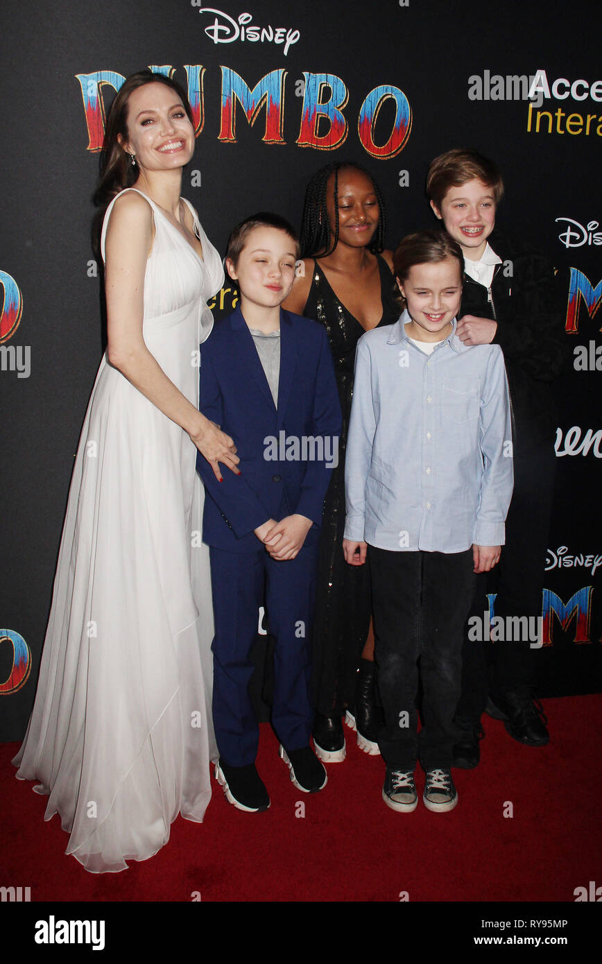 Angelina Jolie, Knox Jolie-Pitt, Zahara Jolie-Pitt, Vivienne Jolie-Pitt, Shiloh Jolie-Pitt  03/11/2019 The World Premiere of 'Dumbo' held at El Capitan Theatre and Ray Dolby Ballroom, Lowes Hollywood Hotel in Los Angeles, CA. Photo by HNW / PictureLux Stock Photo