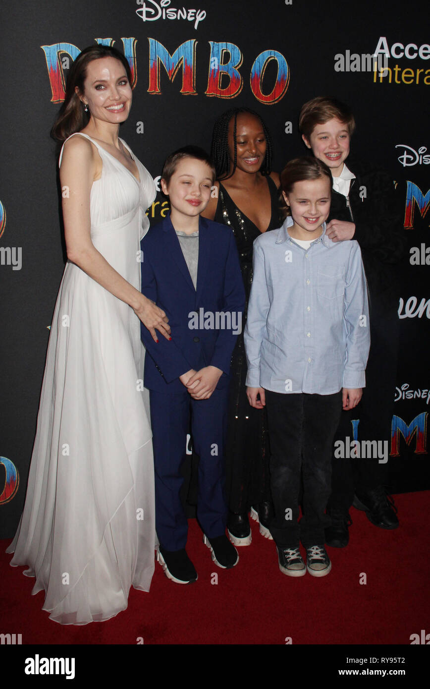 Angelina Jolie, Knox Jolie-Pitt, Zahara Jolie-Pitt, Vivienne Jolie-Pitt, Shiloh Jolie-Pitt  03/11/2019 The World Premiere of 'Dumbo' held at El Capitan Theatre and Ray Dolby Ballroom, Lowes Hollywood Hotel in Los Angeles, CA. Photo by HNW / PictureLux Stock Photo