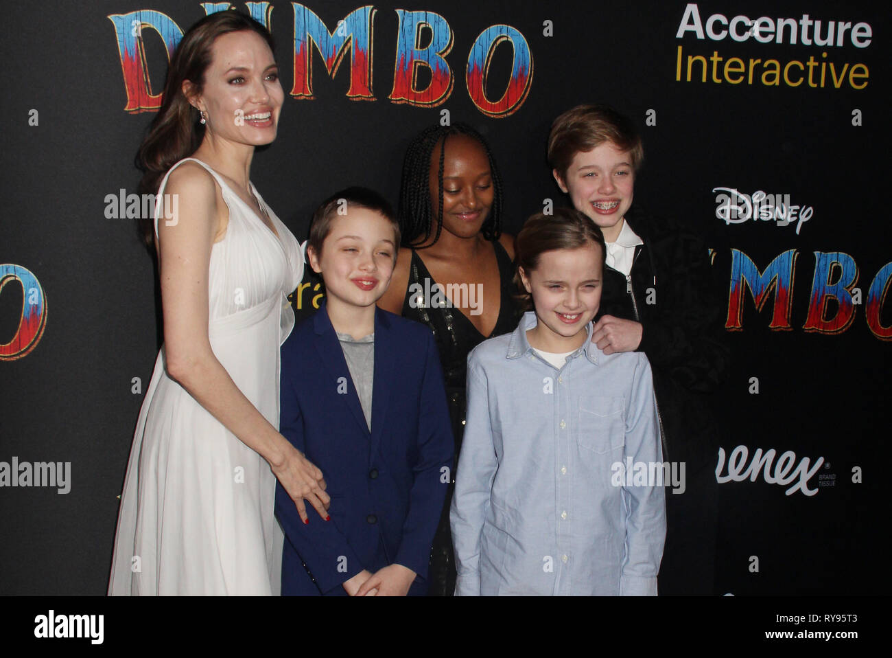 Angelina Jolie, Knox Jolie-Pitt, Zahara Jolie-Pitt, Vivienne Jolie-Pitt, Shiloh Jolie-Pitt  03/11/2019 The World Premiere of 'Dumbo' held at El Capitan Theatre and Ray Dolby Ballroom, Lowes Hollywood Hotel in Los Angeles, CA. Photo by HNW / PictureLux Stock Photo