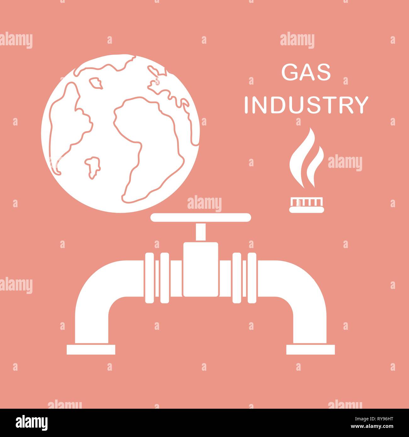 Vector illustration with equipment for gas production and earth. Gas