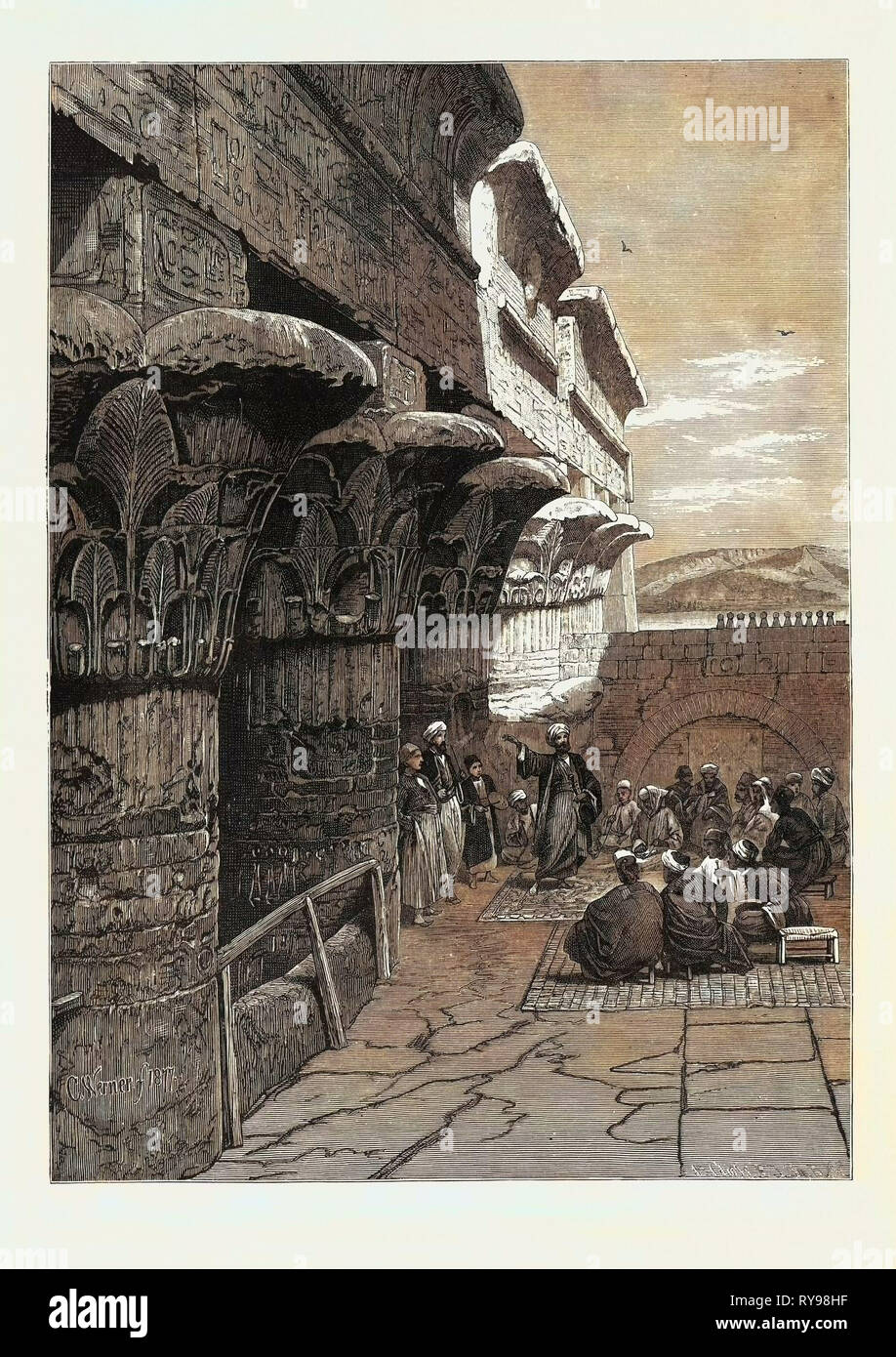PILLARED HALL OF ESNEH. Egypt, engraving 1879 Stock Photo