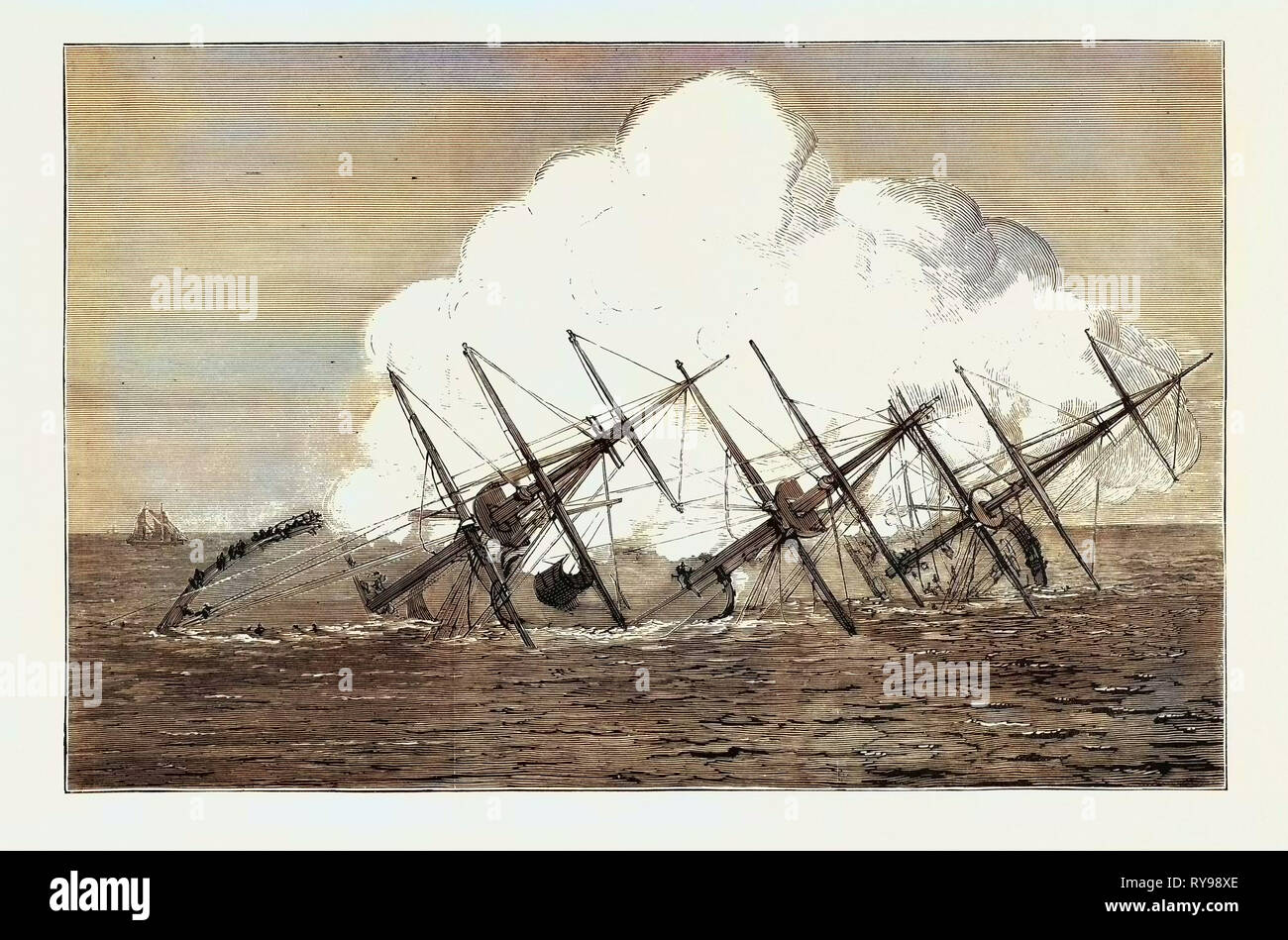 The Collision Between the German Ironclads in the Channel: The Last of the Grosser Kurfurst-Sketched by an Eye-Witness at Folkestone, UK Stock Photo