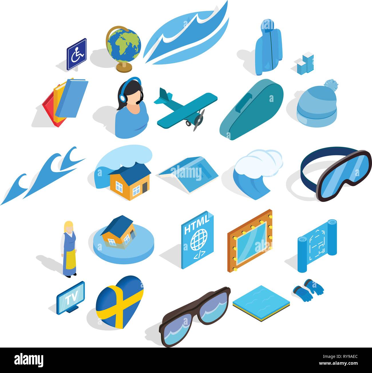 Blue icons set, isometric style Stock Vector Image & Art - Alamy