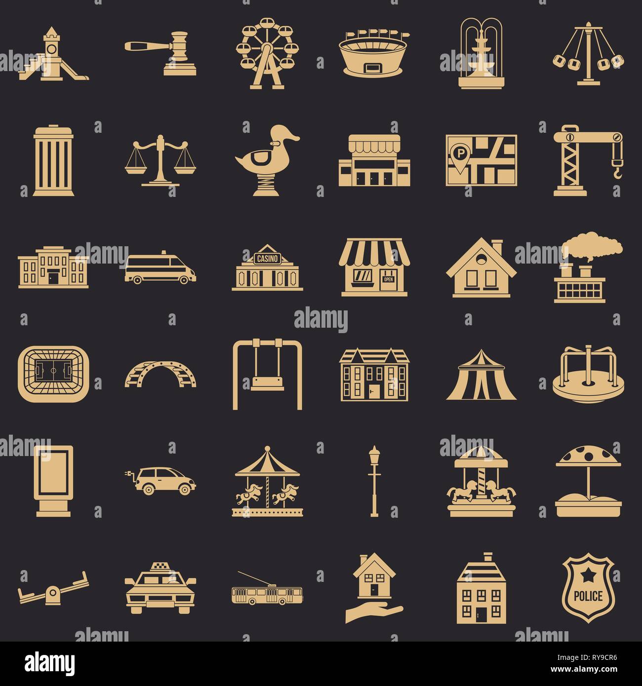 City icons set, simple style Stock Vector