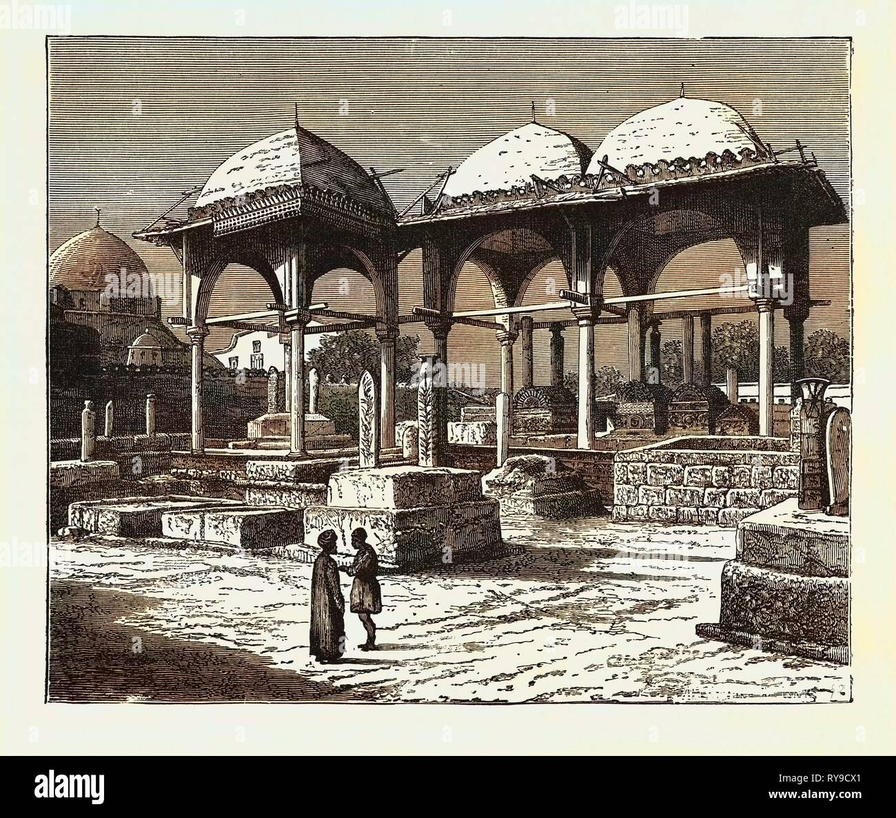 THE TOMBS OF THE MAMELUKES, THE OLD RULERS OF EGYPT, MASSACRED BY MOHAMMED ALI IN 1811. Mamluk, mamlouk, mamluq, mamluke, mameluk, mameluke, mamaluke or marmeluke: is a military caste in medieval Egypt, composed of non-Arab origin people, mainly of Kipchaks Stock Photo