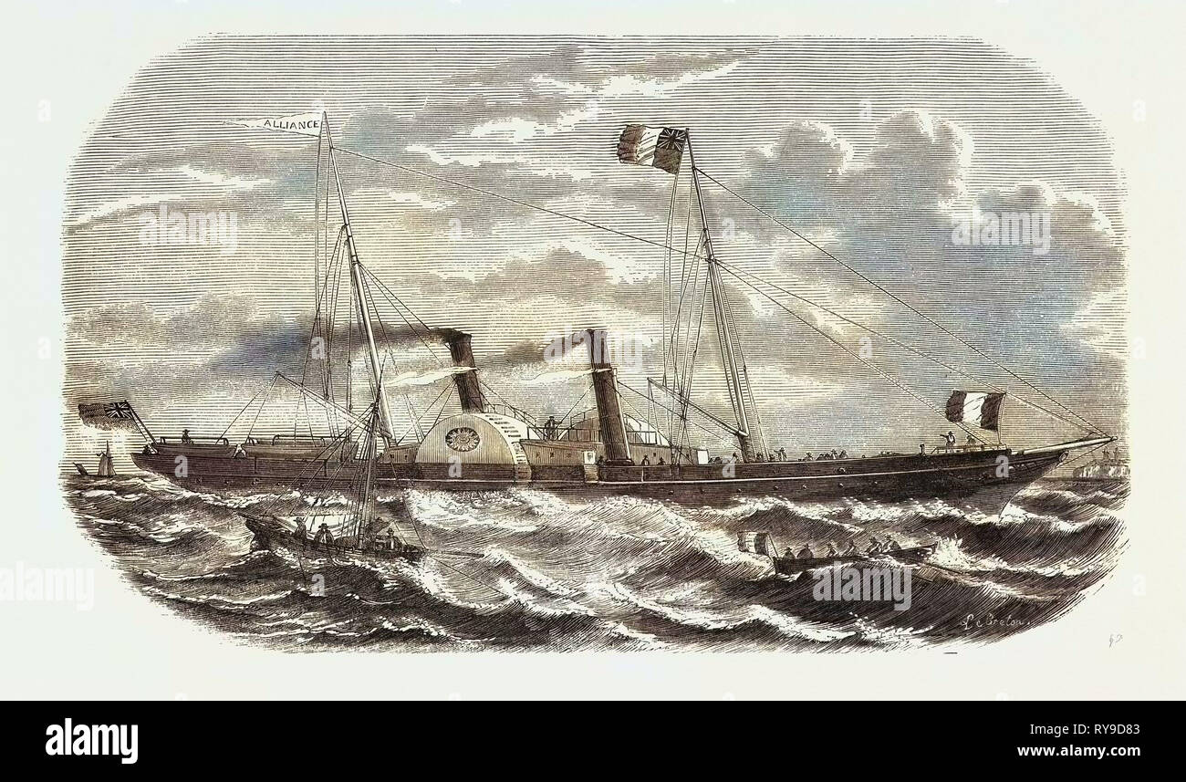 Alliance, Steamship, an Established New Service Between Le Havre and Southampton. Engraving 1855 Stock Photo