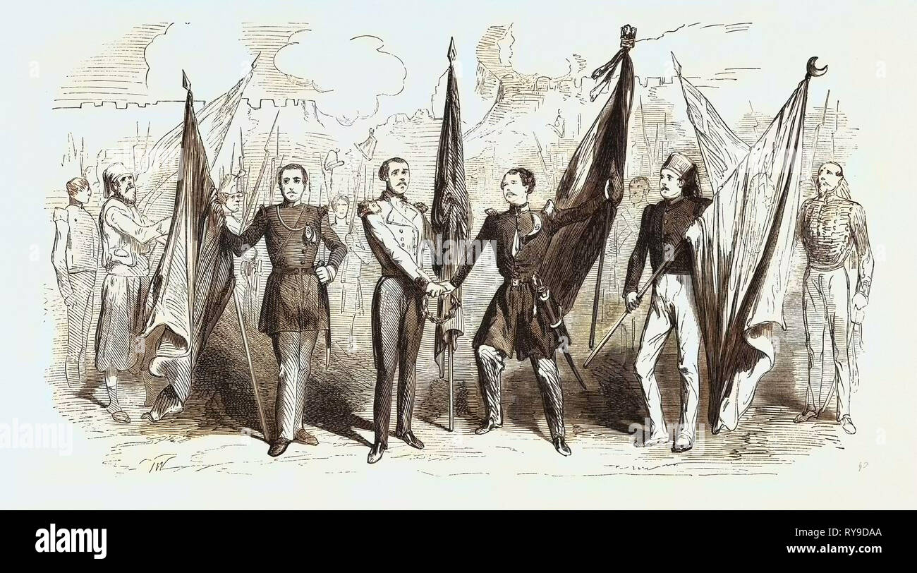 Victory! Cantata of Mr. Michek Carré, Ma Adam Music, Sung by Mm. Jourdan, Faure, Delaunay-R. And Bussine in the Theater of the Opéra-Comique in the Free Presentation Given by Order of the Emperor, on the Occasion of the Capture of Sevastopol. 1,855. Engraving 1855 Stock Photo