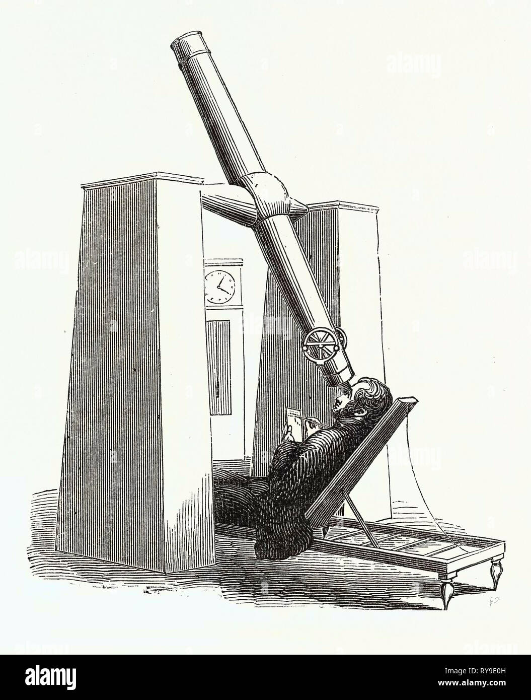 The Transit Instrument. It Consists of an Achromatic Telescope, to which is Firmly Fixed a Doubly Conical and Horizontal Axis, at Right Angles to the Optical Axis of the Telescope Stock Photo