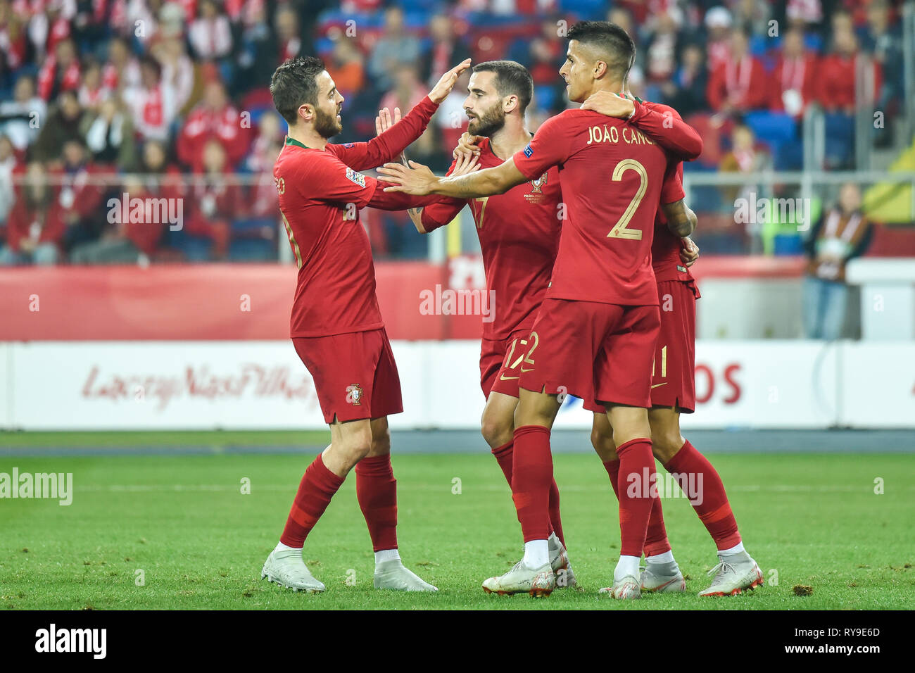 CHORZOW, POLAND - OCTOBER 11, 2018: Football Nations League division A group 3 match Poland vs Portugal 2:3 . In the picture Rafa Silva (!7) and team  Stock Photo