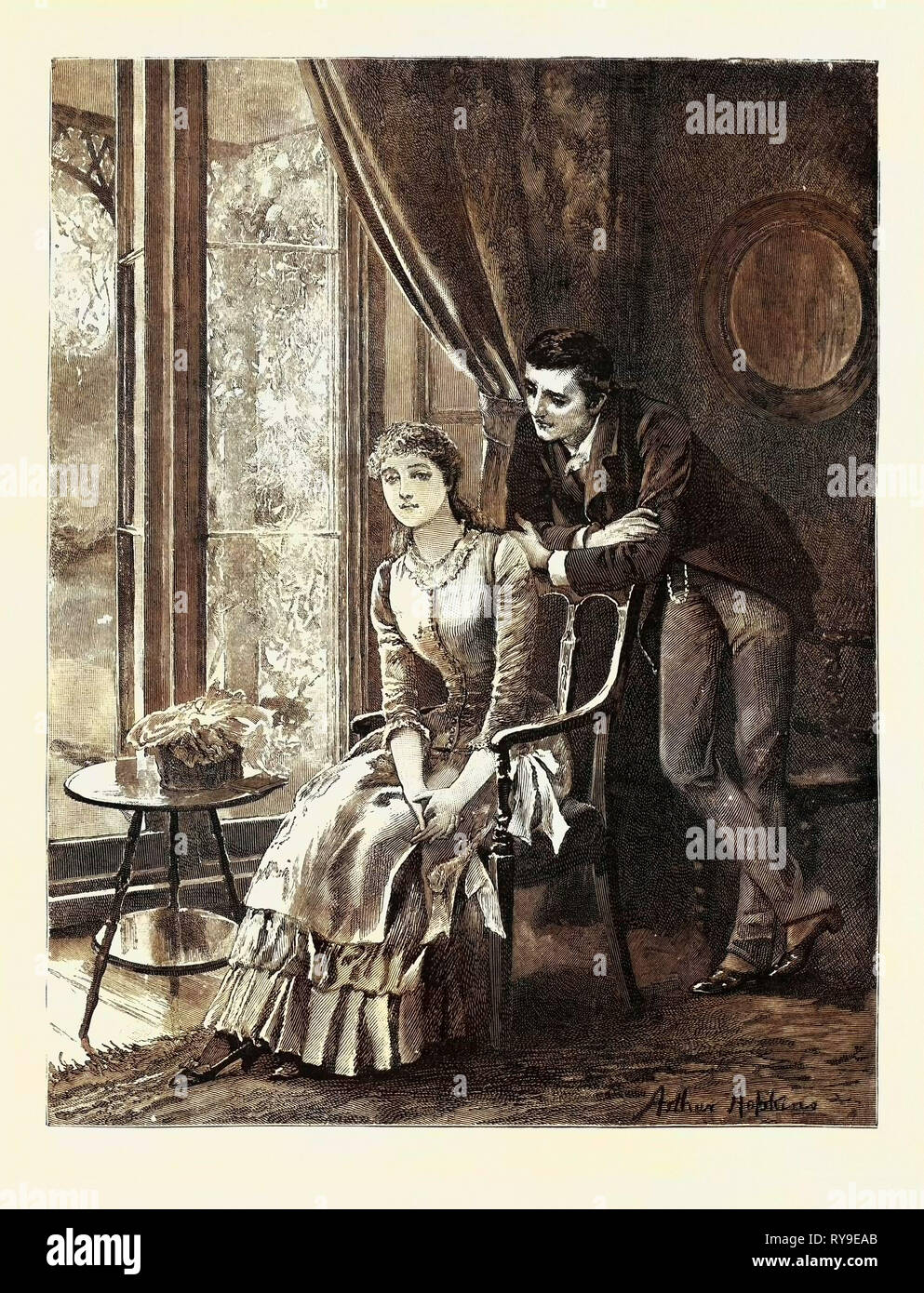 Couple, Engraving 1884, Life in Britain, UK, Britain, British, Europe, United Kingdom, Great Britain, European Stock Photo