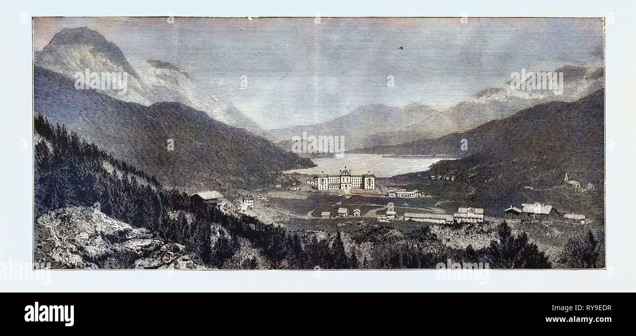 The Maloja Valley, a New Health Resort in the Upper Engadine, Switzerland, Engraving 1884 Stock Photo