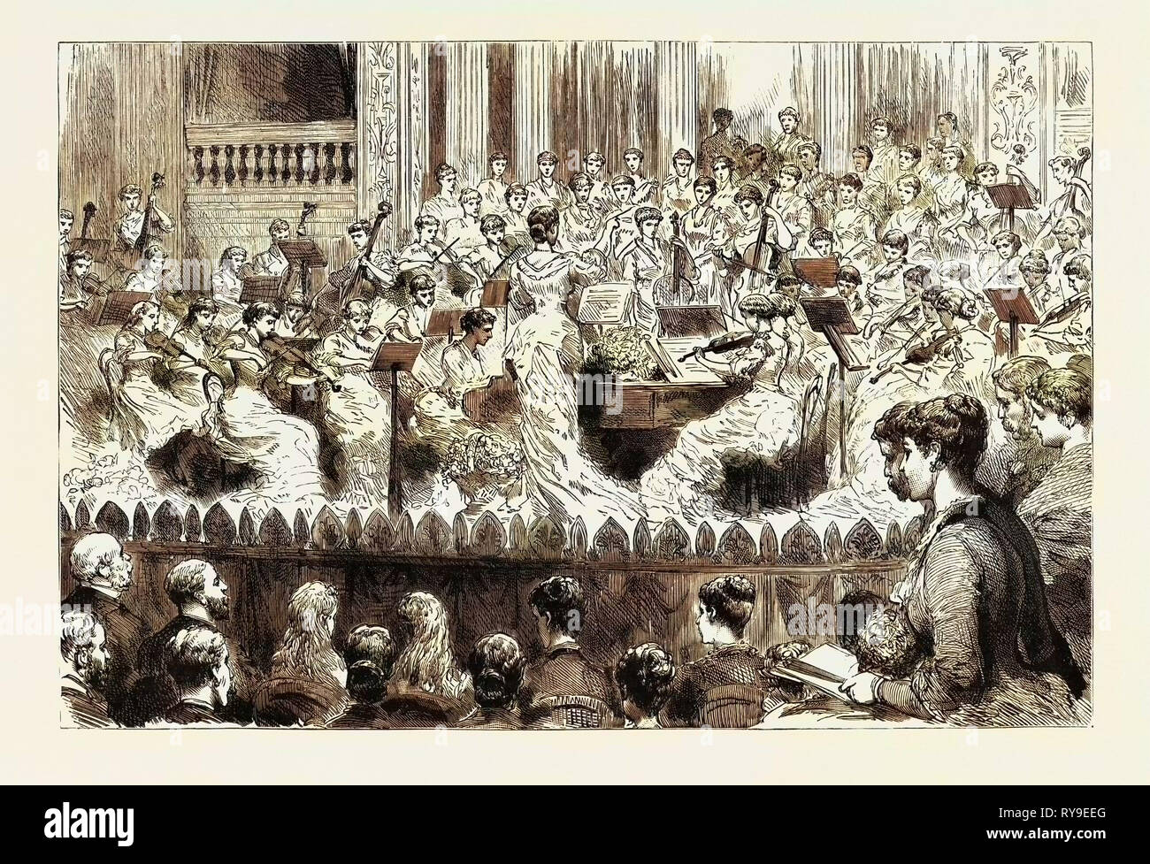 Concert by Viscountess Folkestone's Ladies Orchestra at the Prince's Hall, Piccadilly, Engraving 1884, London, UK, Britain, British, Europe, United Kingdom, Great Britain, European Stock Photo
