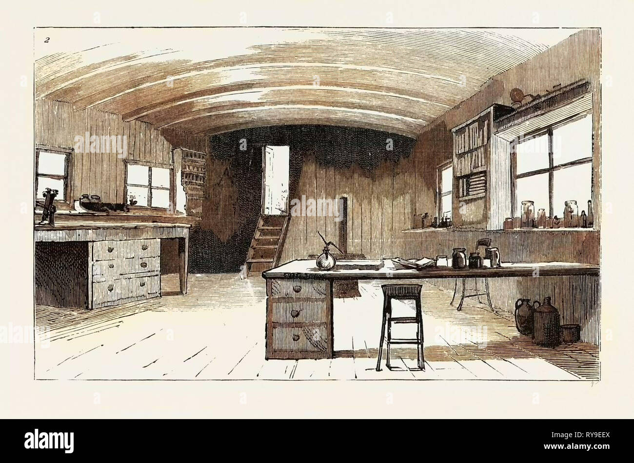 Granton Quarry, Near Edinburgh, Microscope Room and Library, Engraving 1884, UK, Britain, British, Europe, United Kingdom, Great Britain, European Stock Photo