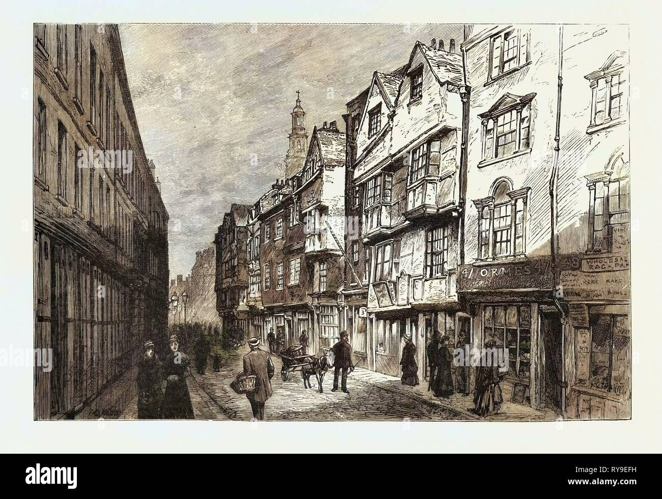 Old Houses in Wych Street, London, Demolished, Engraving 1884, UK, Britain, British, Europe, United Kingdom, Great Britain, European Stock Photo