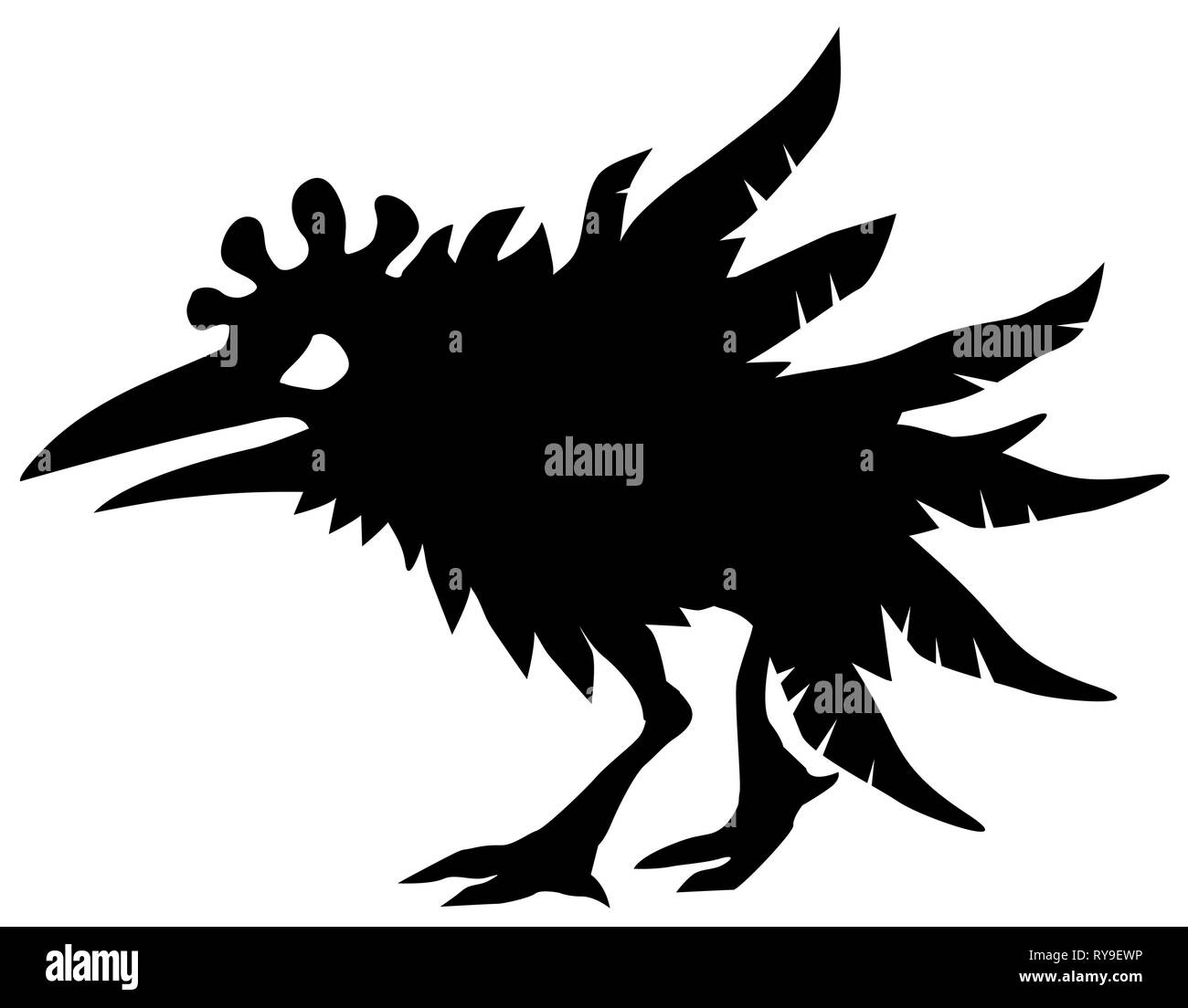 Angry chicken cartoon character black silhouette, vector illustration, horizontal, isolated, over white Stock Vector